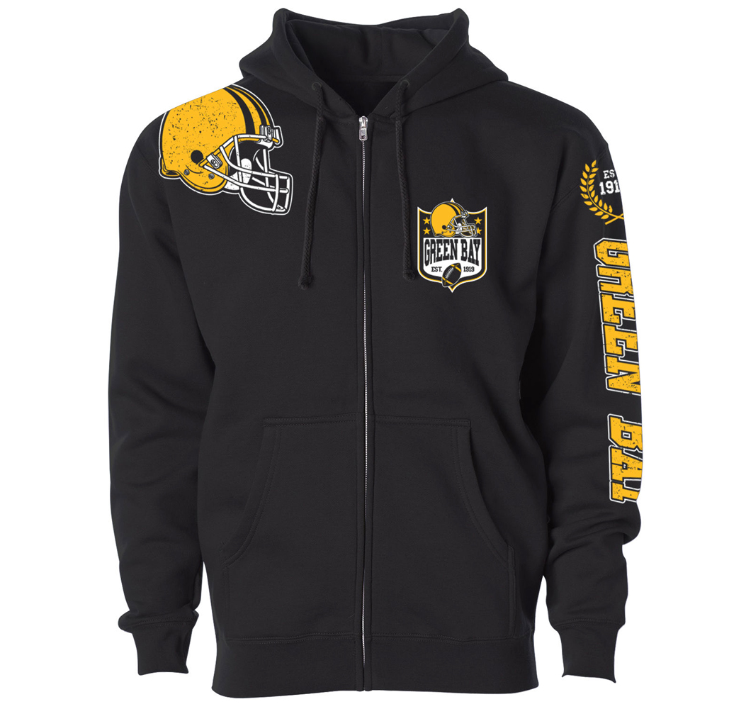 Football Home Team Zip-up Hoodie - Green Bay - Black / S