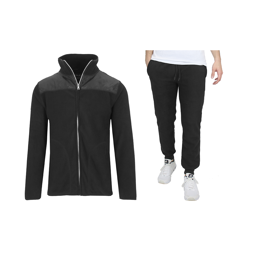 Men's 2-Piece Polar Fleece Jacket  & Jogger Set - Black - Small