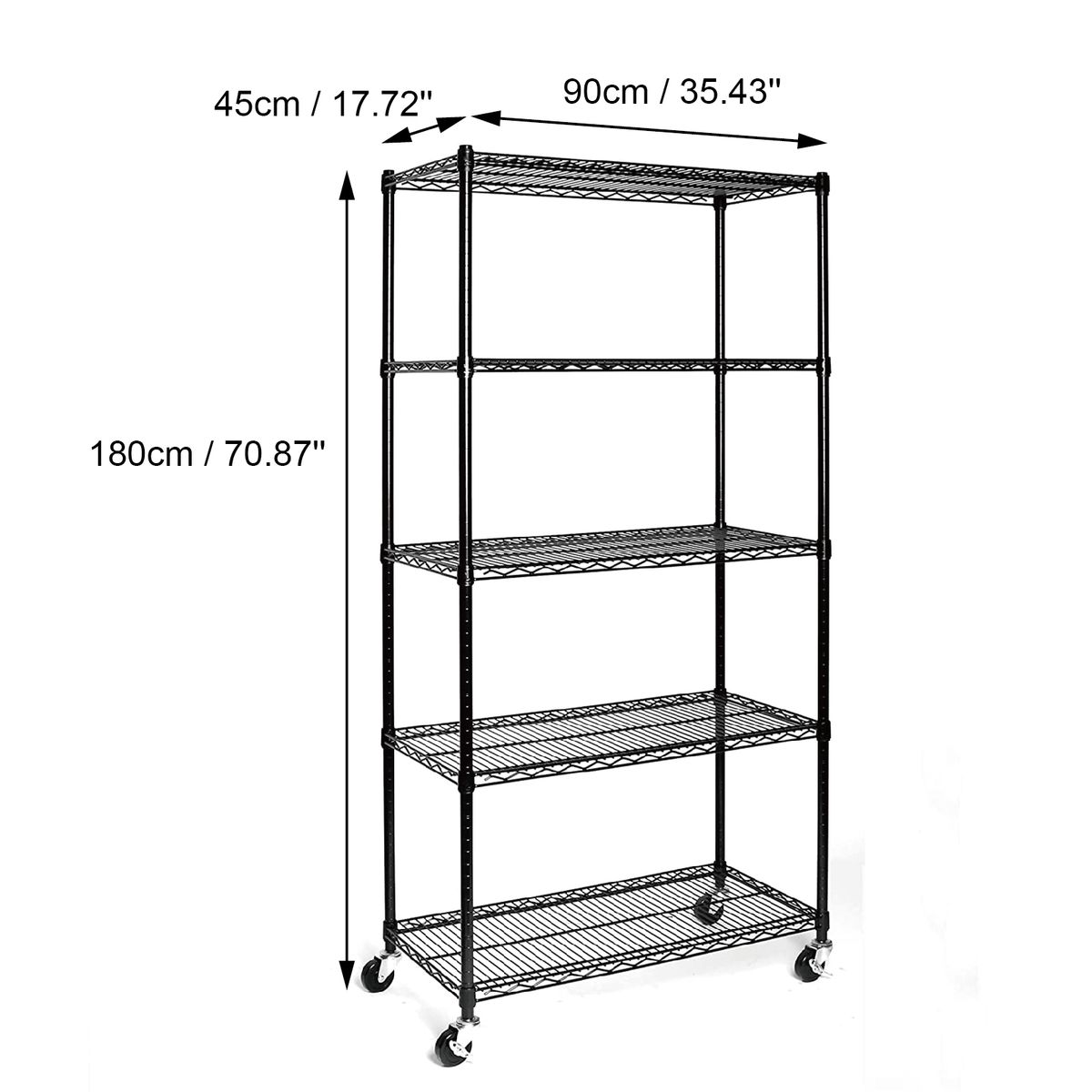 5-Tier Steel Wire Shelving with Wheels - Wire Shelving - 35"" x 17"" x 70""