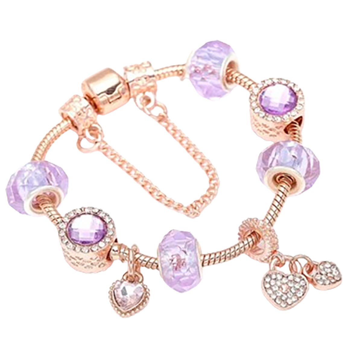 7.5-Inch Crystal Heart Charm Bracelet - rose