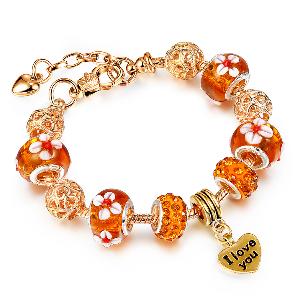 Gold Plated Rhinestone Charm Bracelet - 011