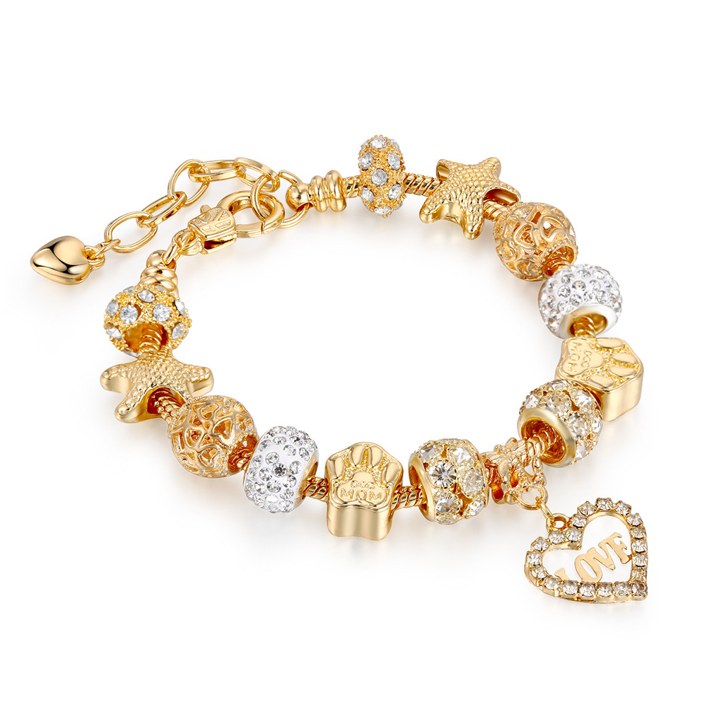 Gold Plated Rhinestone Charm Bracelet - 144