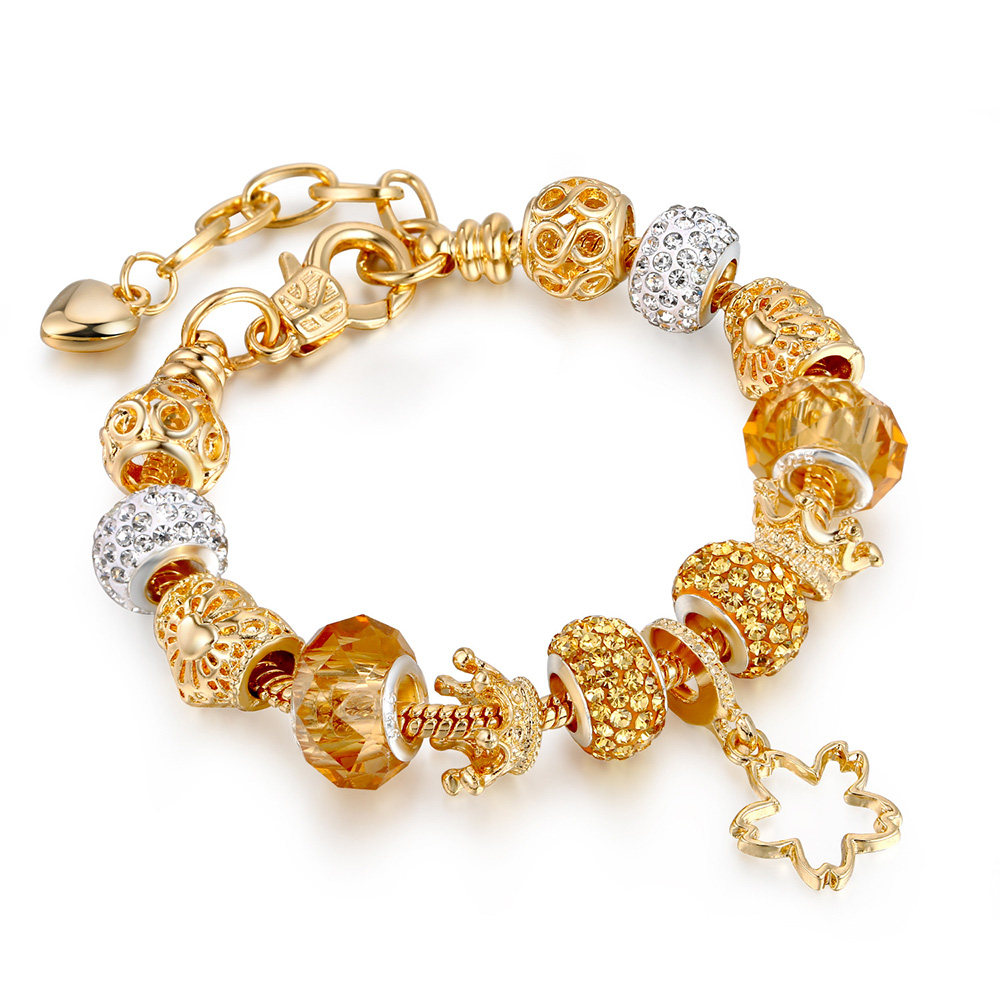 Gold Plated Rhinestone Charm Bracelet - 146
