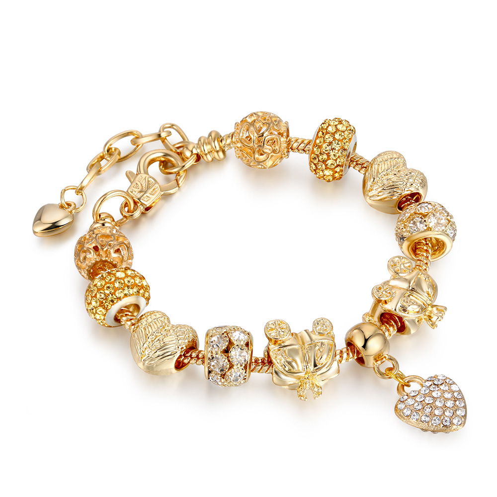 Gold Plated Rhinestone Charm Bracelet - 150