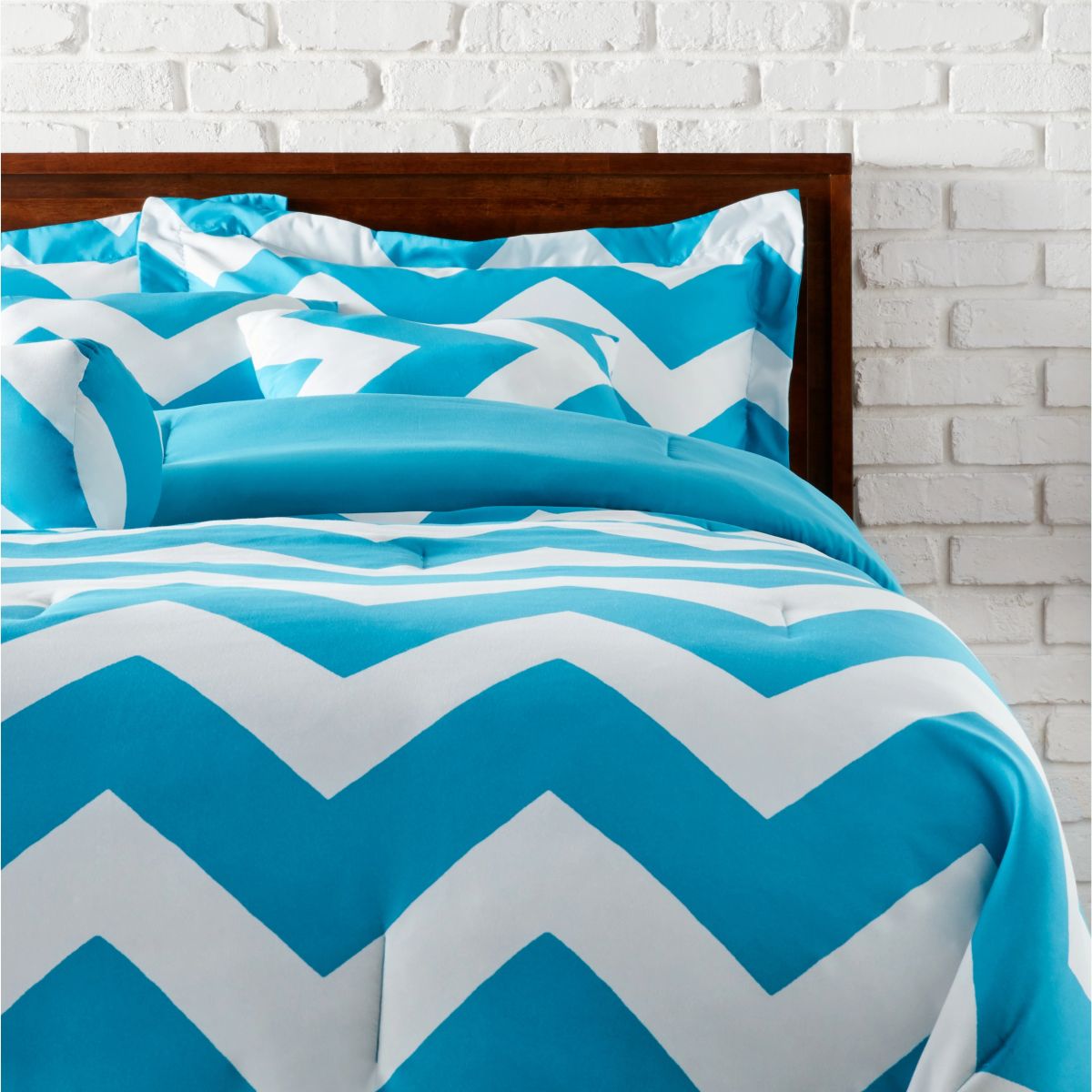 3-Piece Duvet Cover Set - Chevron Full/Queen Blue