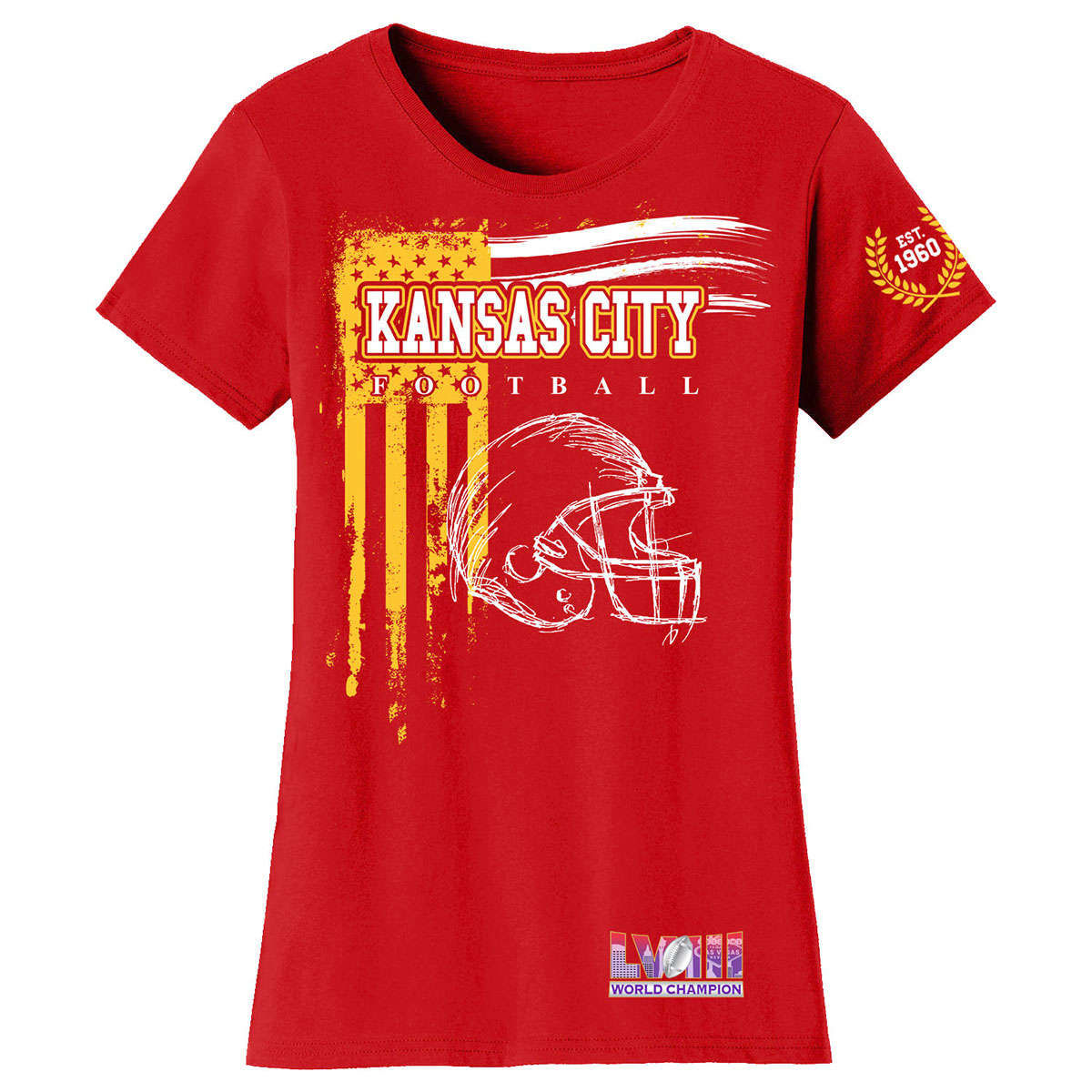 Women's Football Champion Winner Kansas City Shirt or Hoodie - TS - Vintage USA Flag - Red / S