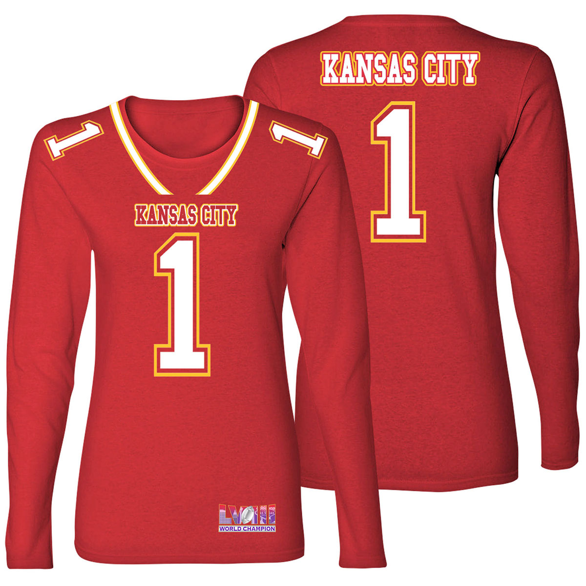 Women's Football Champion Winner Kansas City Shirt or Hoodie - LS - Team Jersey - Red / S