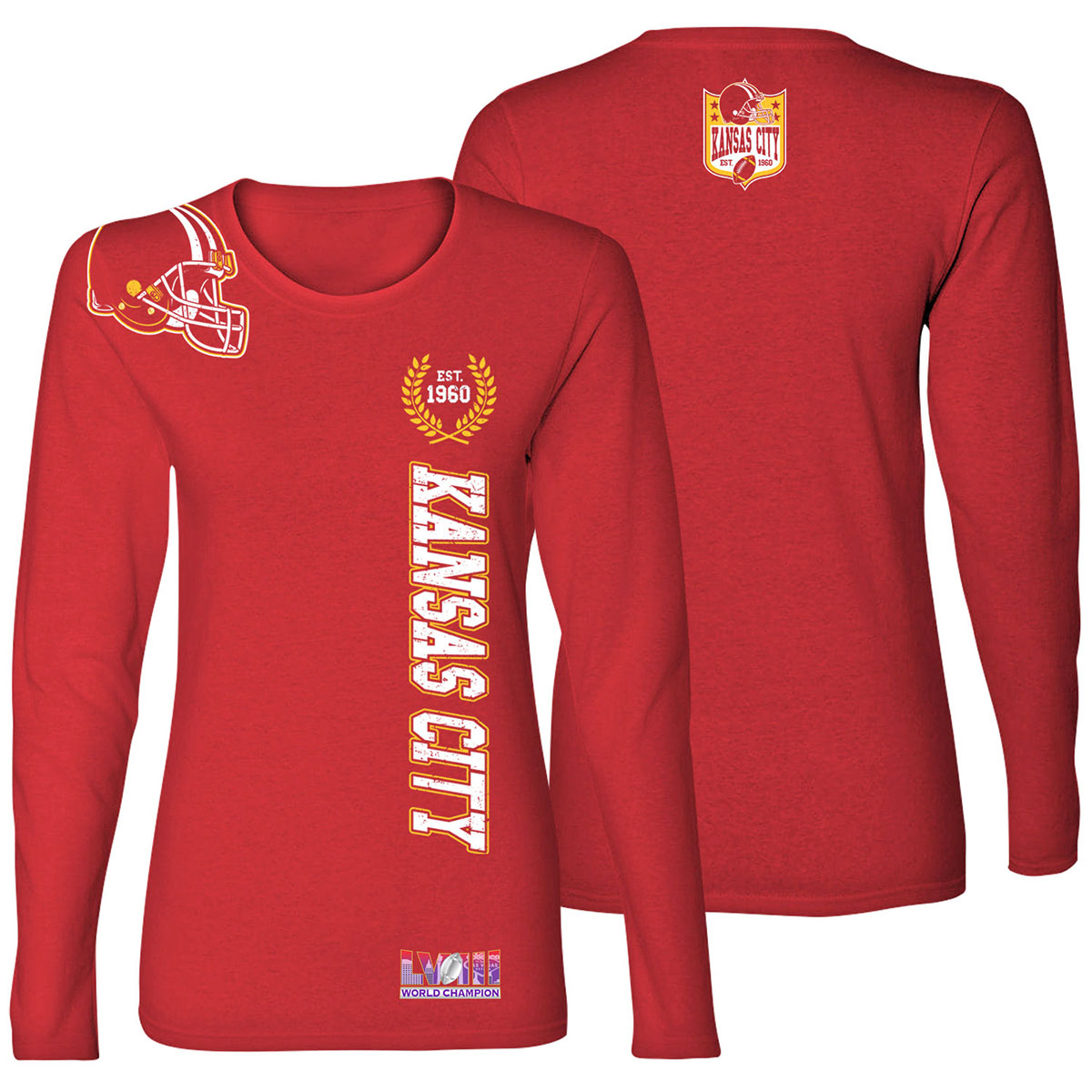 Women's Football Champion Winner Kansas City Shirt or Hoodie - LS - Home Team - Red / S