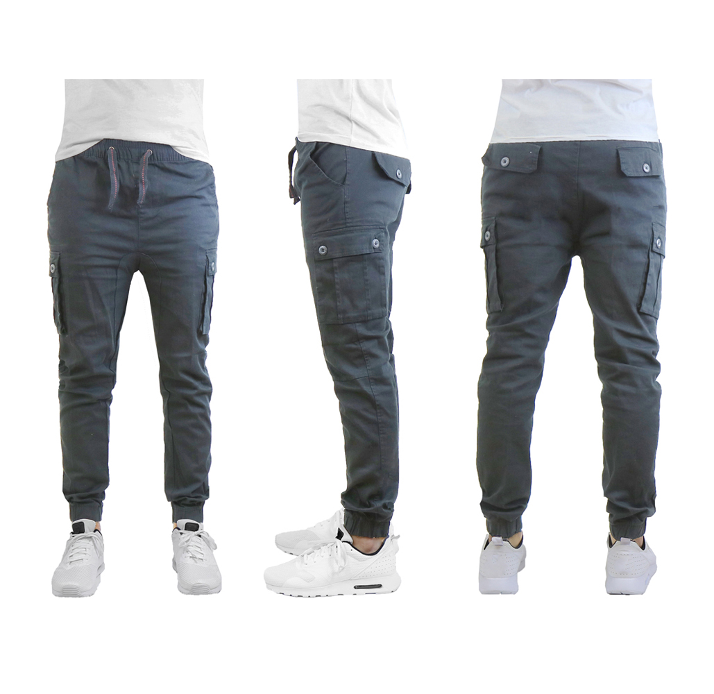 Men's Stretch Fit Cotton Cargo Joggers - Grey - XX-Large