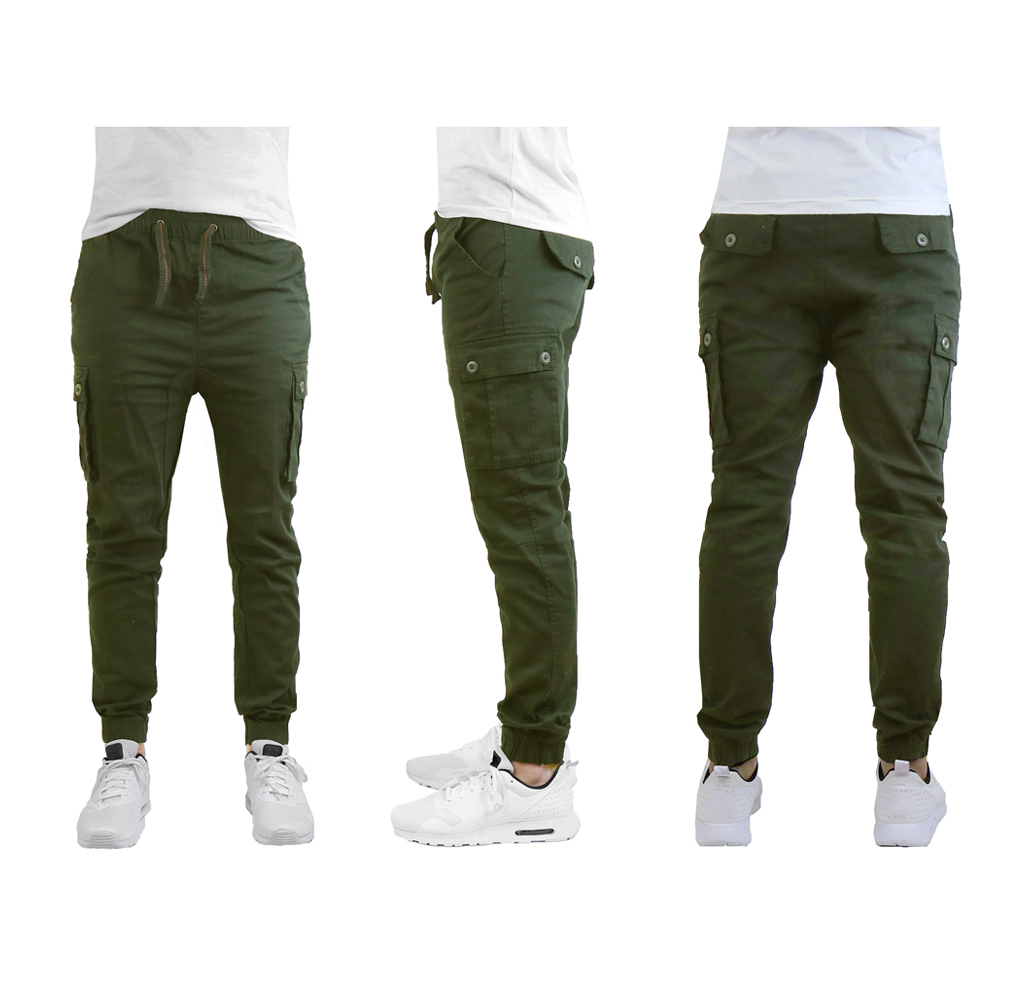 Men's Stretch Fit Cotton Cargo Joggers - Olive - Large