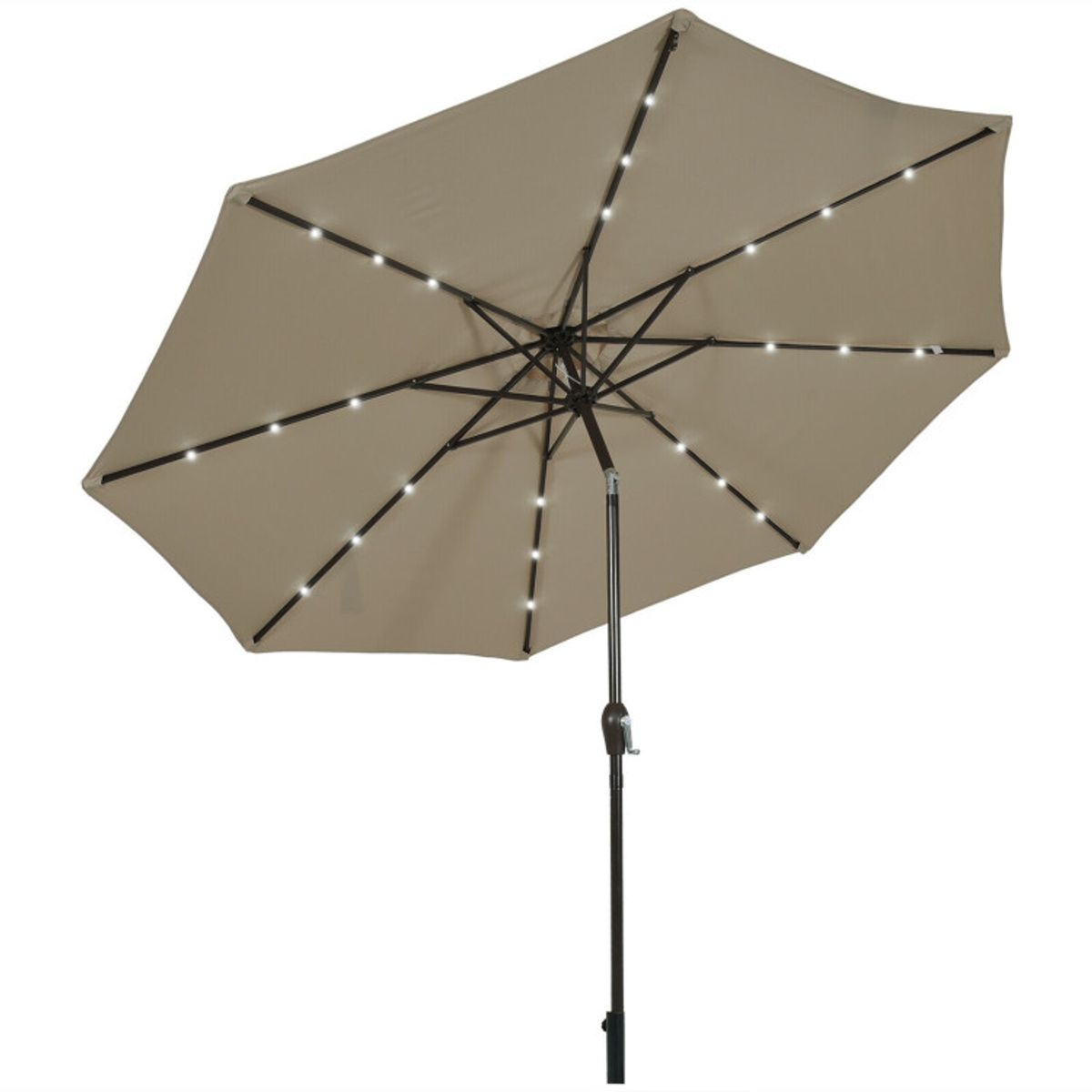 10-Foot Outdoor Patio Umbrella with Bright Solar LED Lights - Lighted Patio Umbrella-Tan