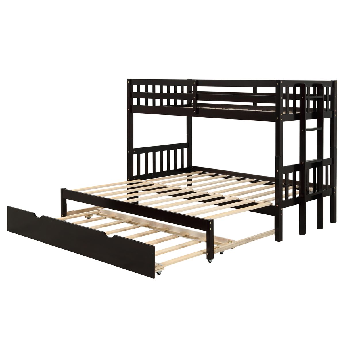 Costway Twin Pull-Out Bunk Bed with Trundle Ladder - Espresso