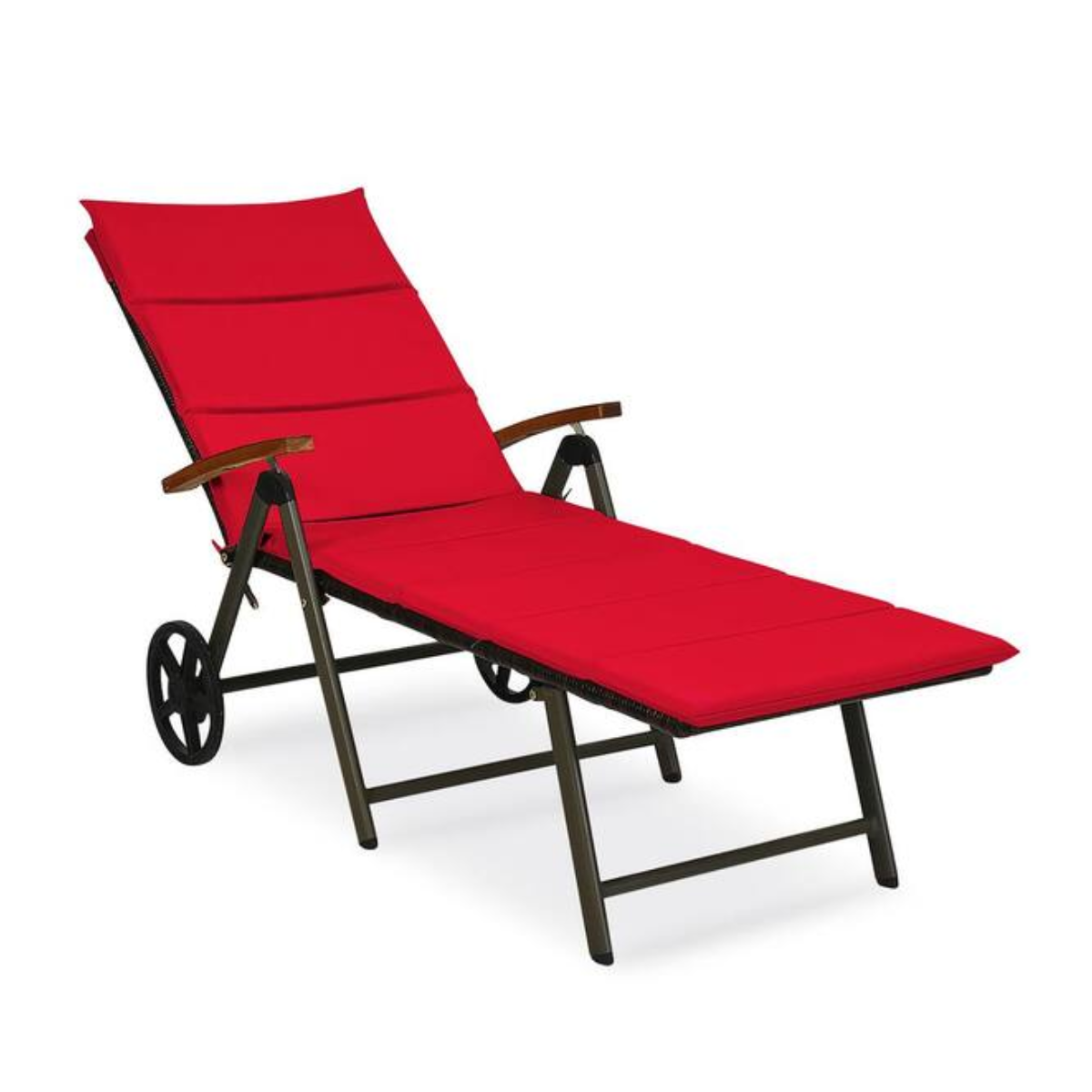Aluminum and Rattan 5-Position Lounger - Red