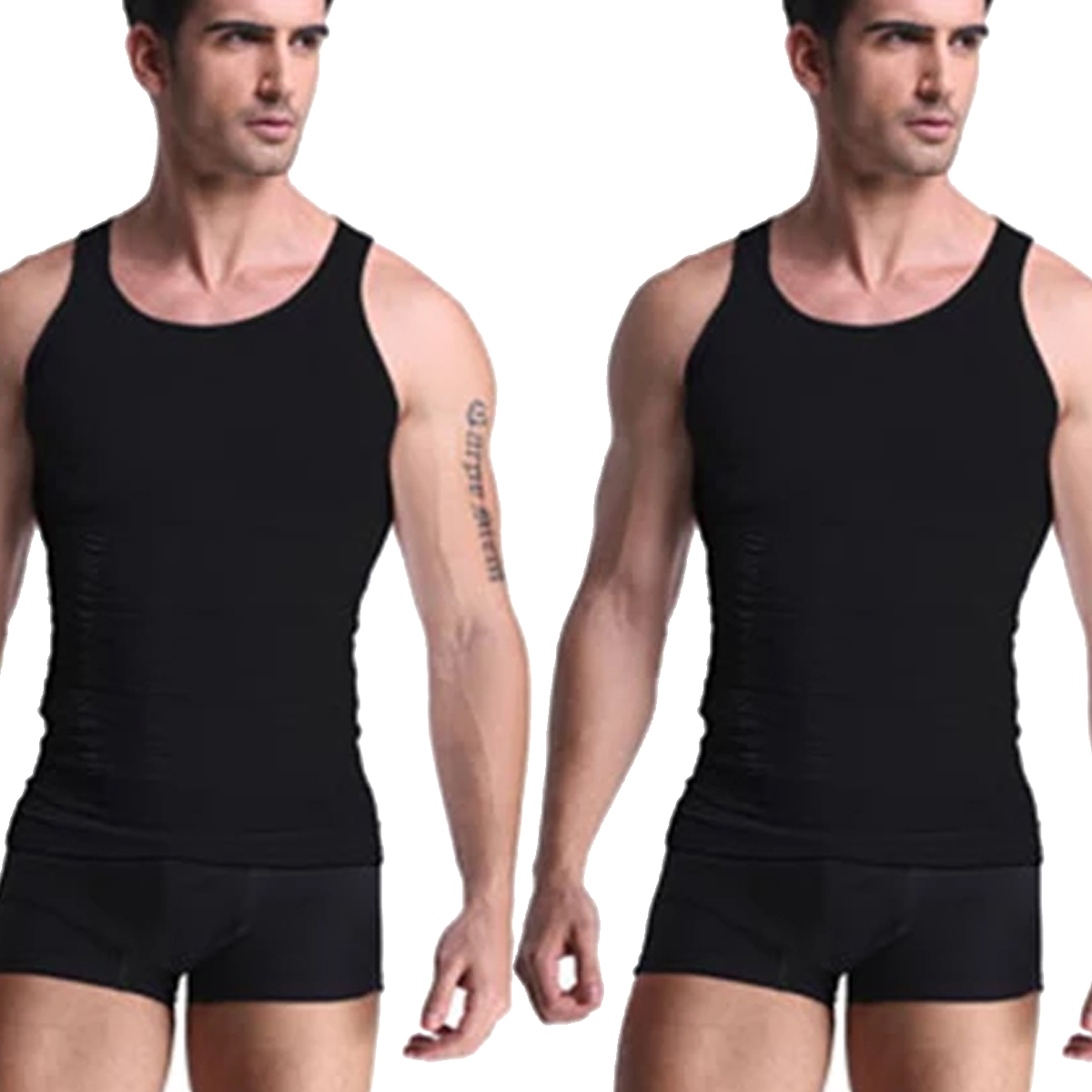 Men's Compression Tank Top (2-Pack) - Black-3XL