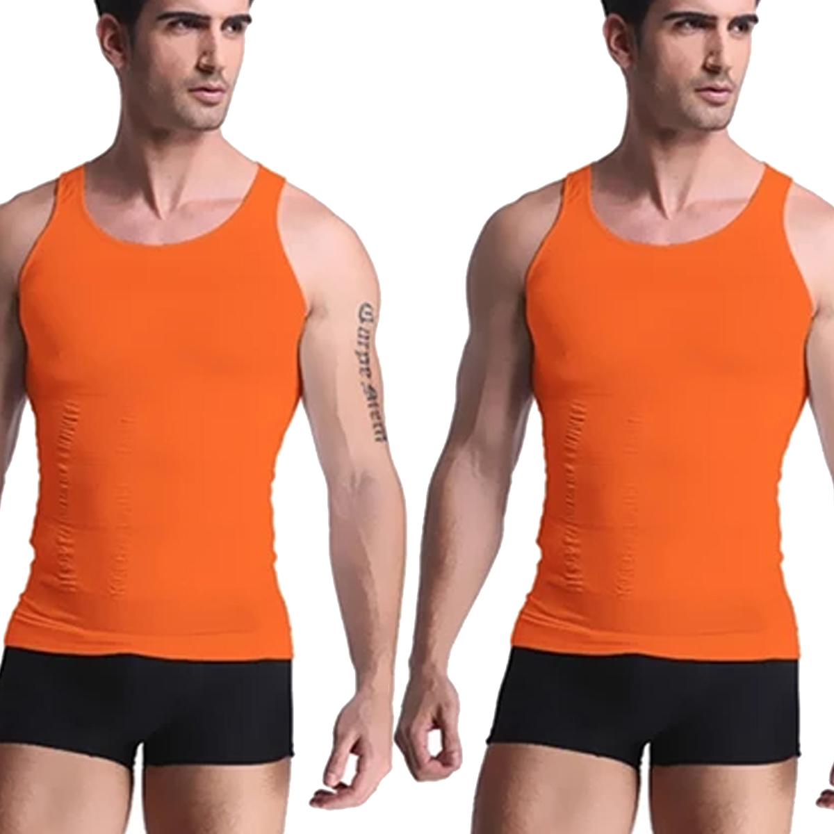 Men's Compression Tank Top (2-Pack) - Orange-Small