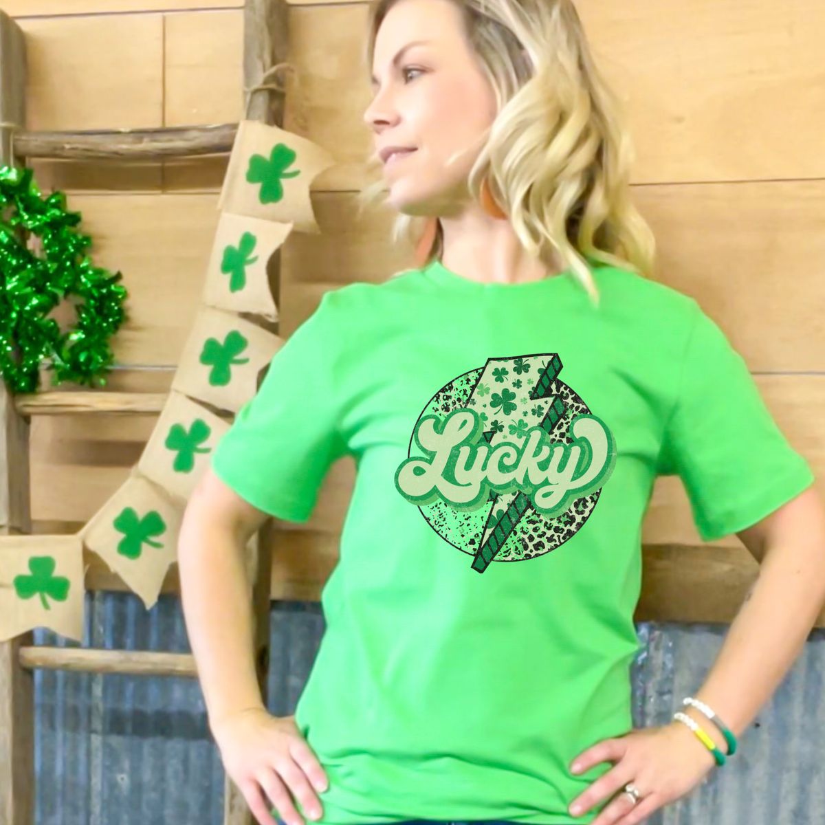 Women's Lucky Graphic Short Sleeve Tee - Electric Green / Womens Xsmall