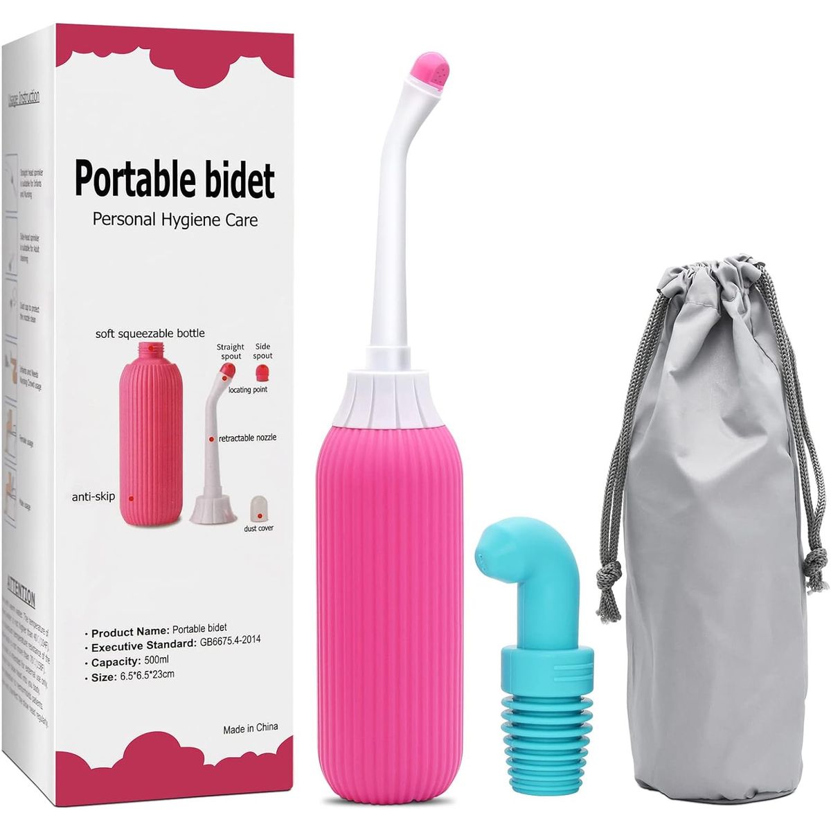 Handheld Portable Bidet Bottle Sprayer for Personal Hygiene, 500mL - 500 ml Portable Bidet Bottle Pink