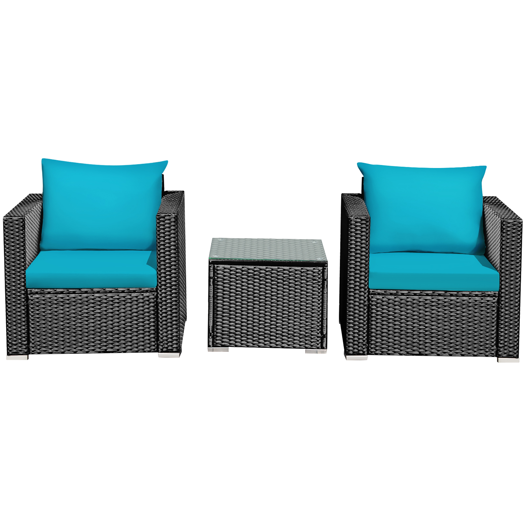 3-Piece Patio Rattan Wicker Furniture Set - Turquoise