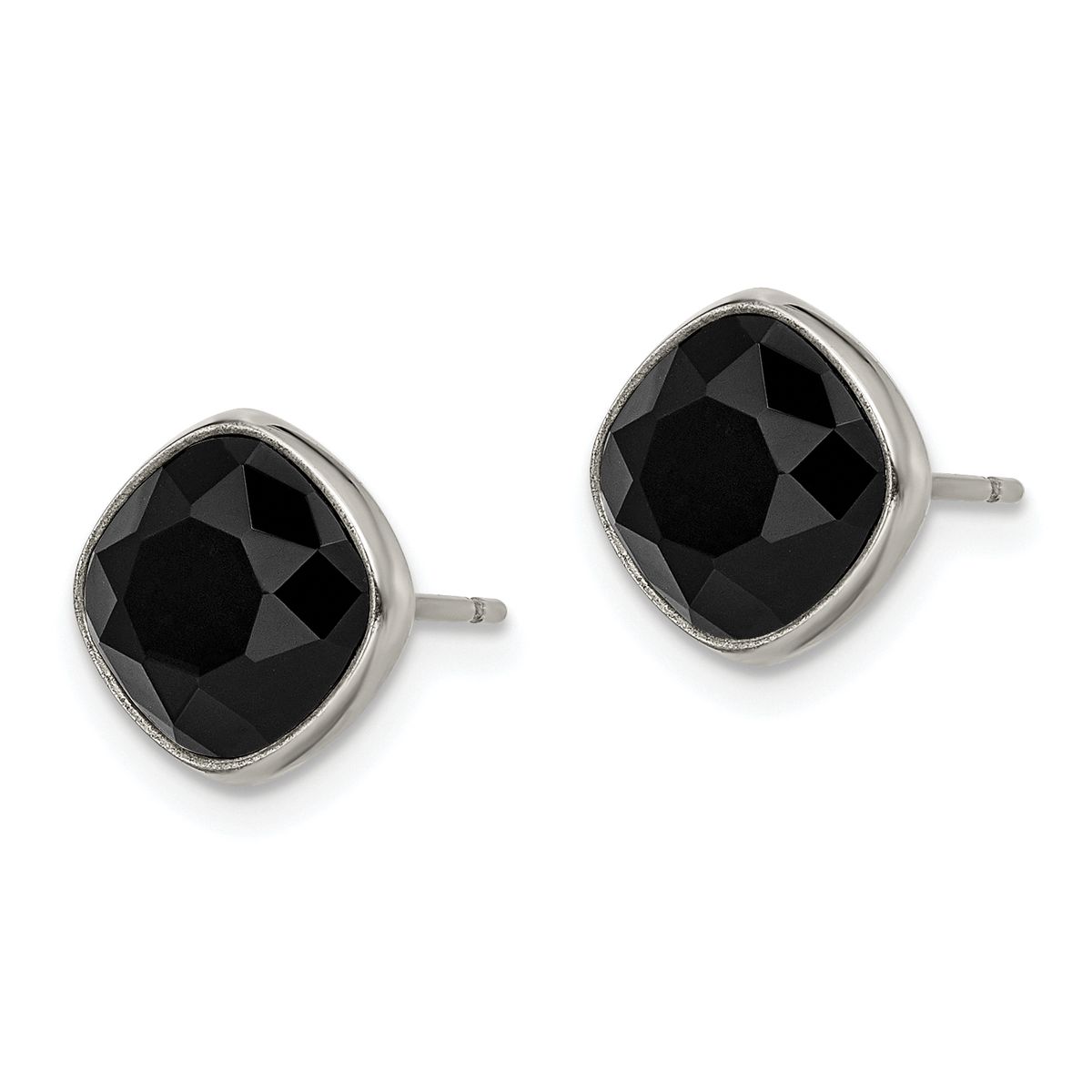 Titanium Polished Faceted Crystal Post Earrings - Black Crystal