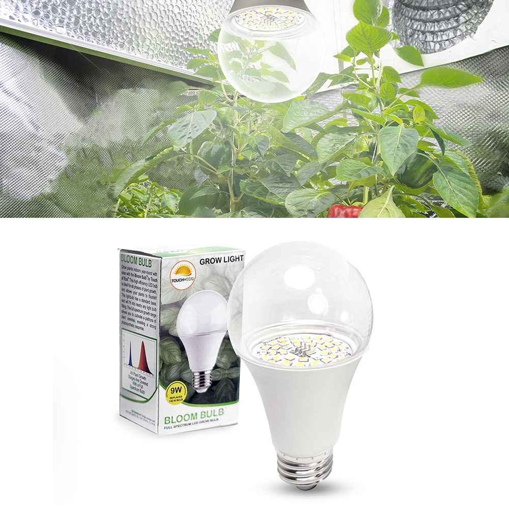 Touch of ECO® 9W Full-Spectrum Grow Lights (1- or 2-Pack) - Bud Bulb - White LED Grow Light - 1 Pk