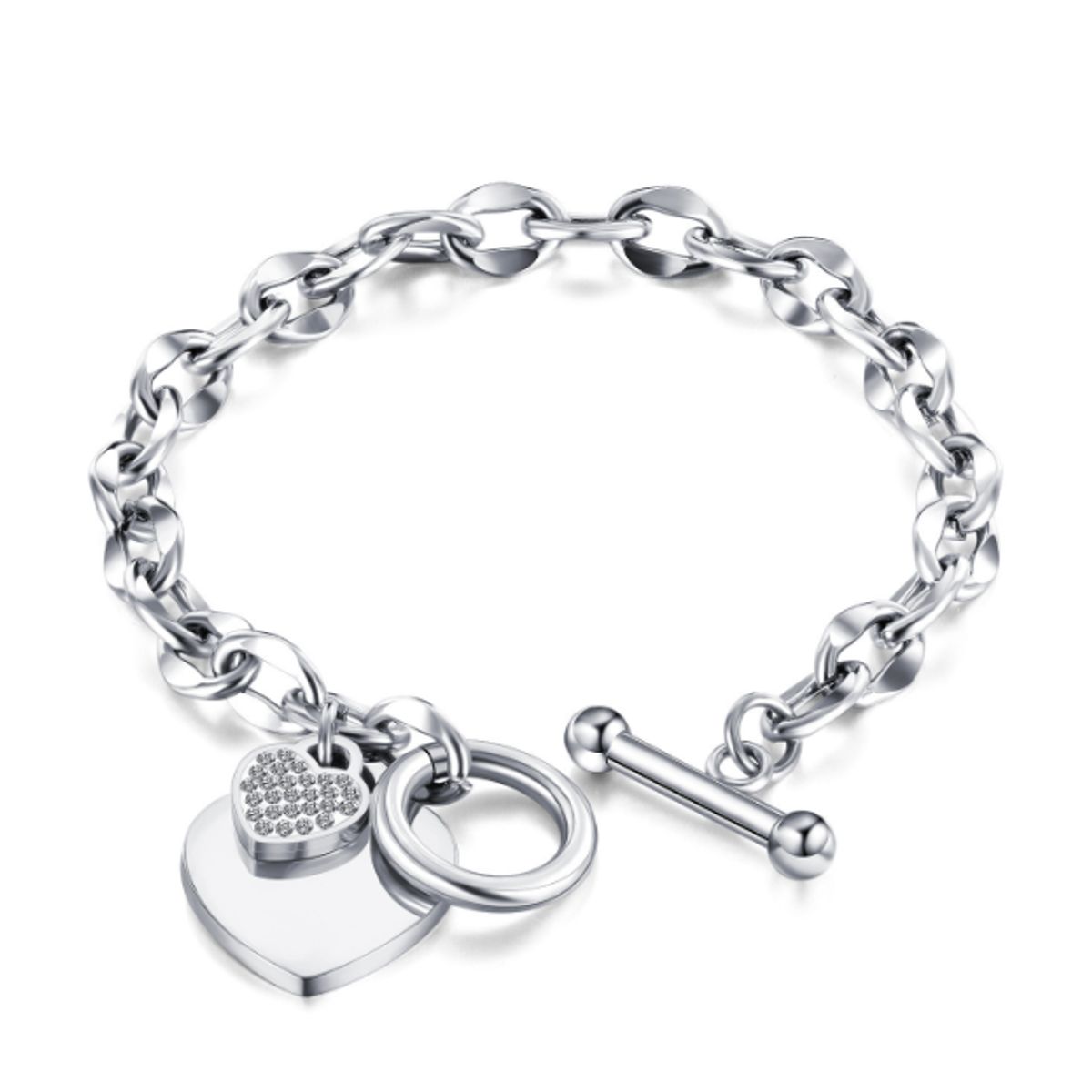 Women's 18K Gold Plated Dainty Toggle Heart Charm  Bracelet - WHITE