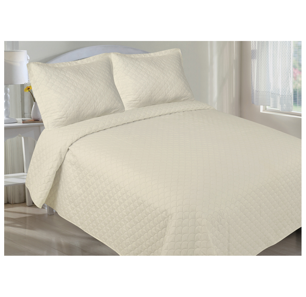 Reversible Microfiber Pinsonic Quilt Set - Shells - Twin - Taupe