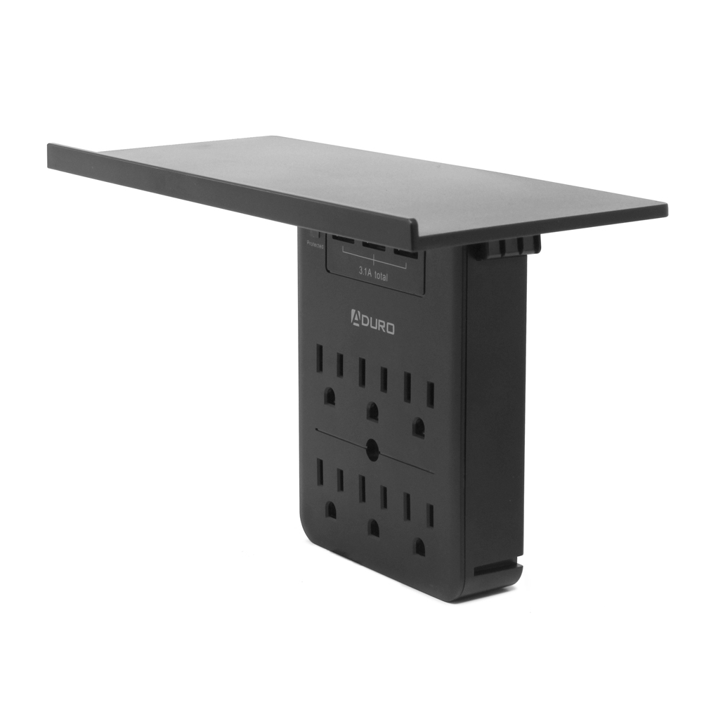 Aduro Surge Shelf 6 Outlet 3 USB Port Charging Station Surge Protector - Black