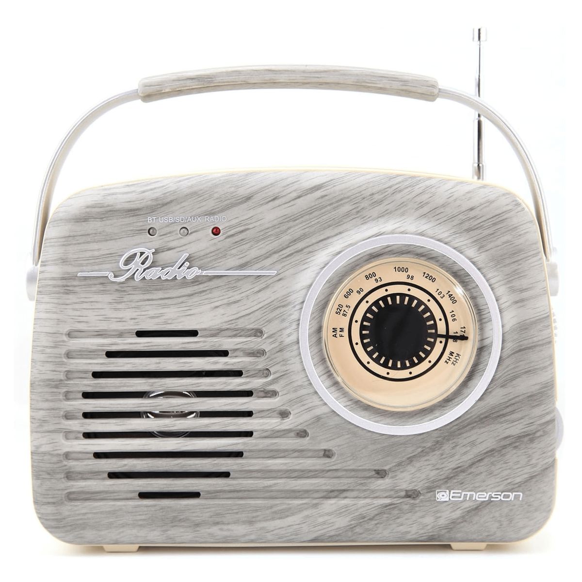 Emerson Portable Retro Radio with Built-In Rechargeable Battery - Grey