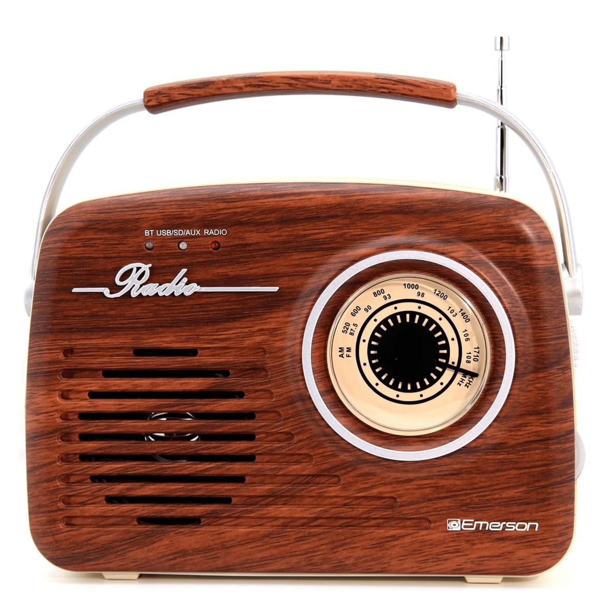 Emerson Portable Retro Radio with Built-In Rechargeable Battery - Mahogany
