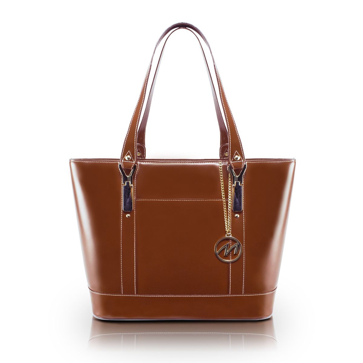 McKleinUSA Leather Tablet Tote Bag with Emblem Gold Key Chain - Brown