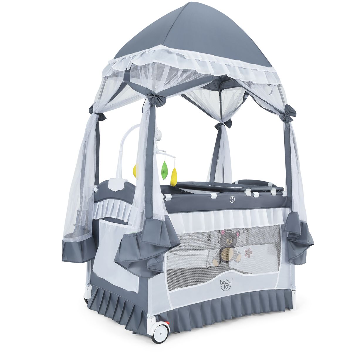 4-in-1 Portable Baby Playard with Carrying Bag &amp; Mosquito Net - Grey