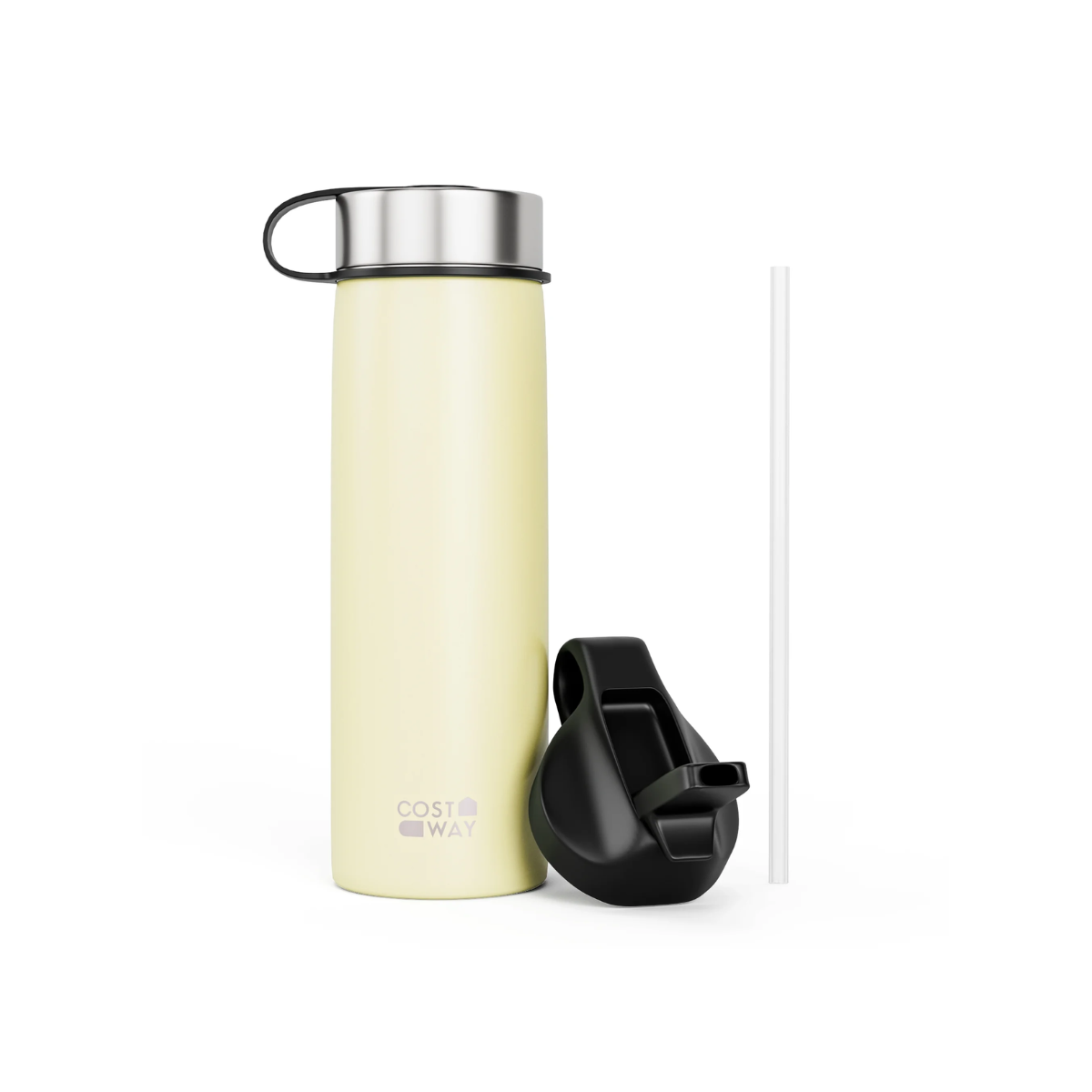 Costway 22 oz Insulated Stainless Steel Water Bottle with Straw - Beige