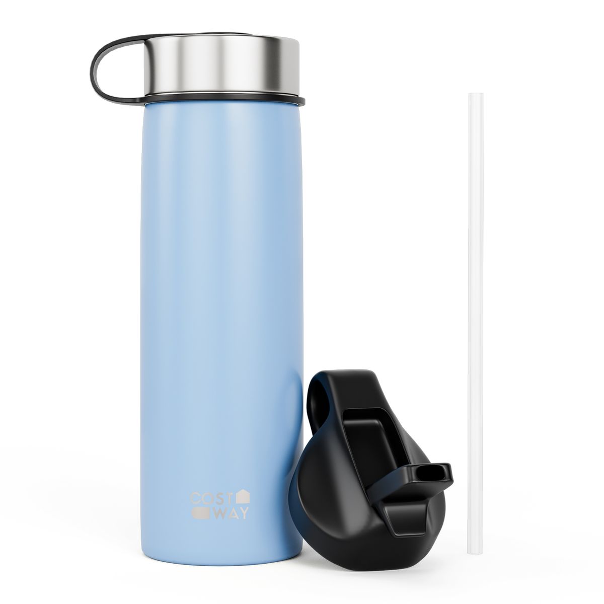 Costway 22 oz Insulated Stainless Steel Water Bottle with Straw - Aqua Blue