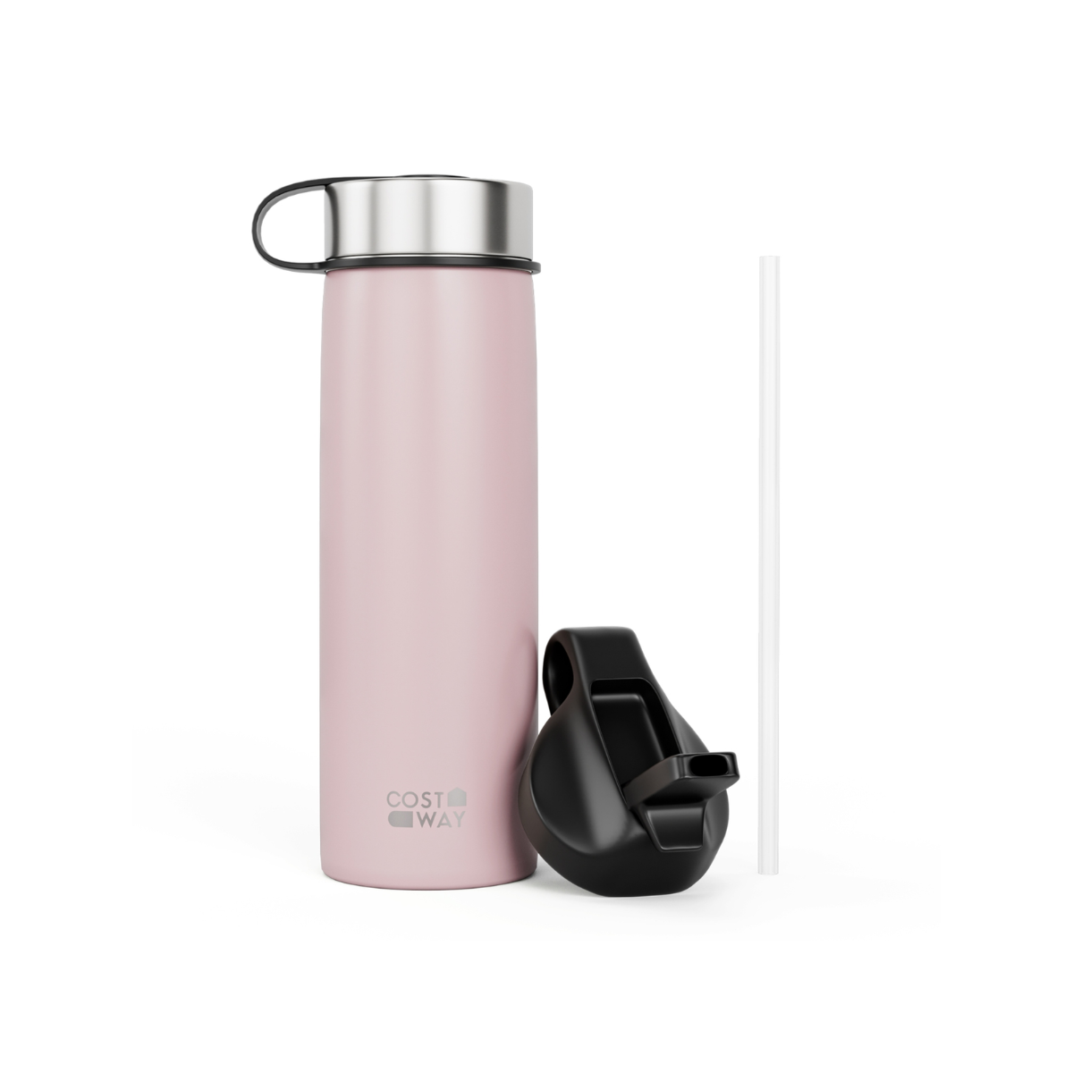 Costway 22 oz Insulated Stainless Steel Water Bottle with Straw - Pink