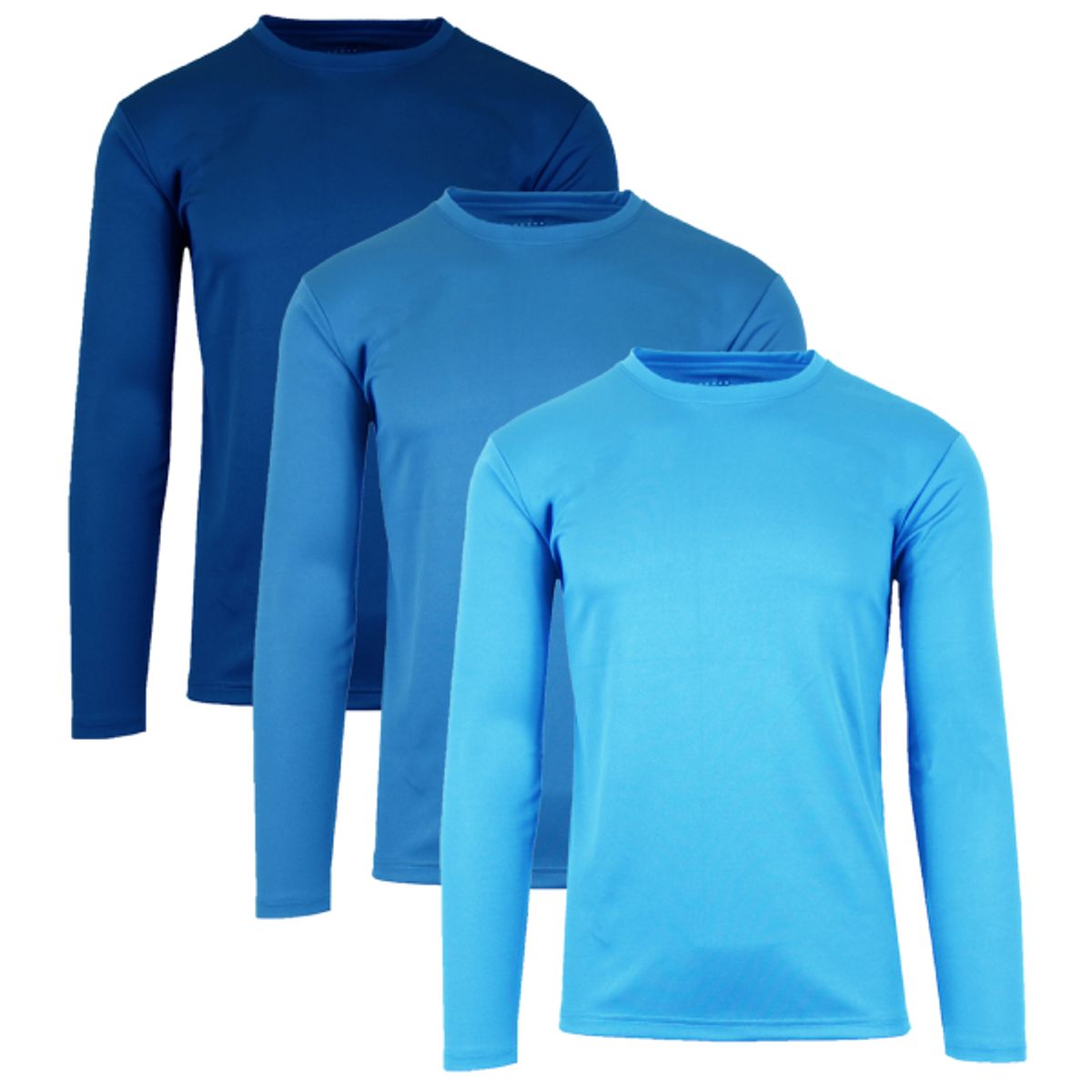 Men's Moisture-Wicking Long Sleeve Performance Tee (1- or 3-Pack) - Navy & Med Blue & Light Blue - Small