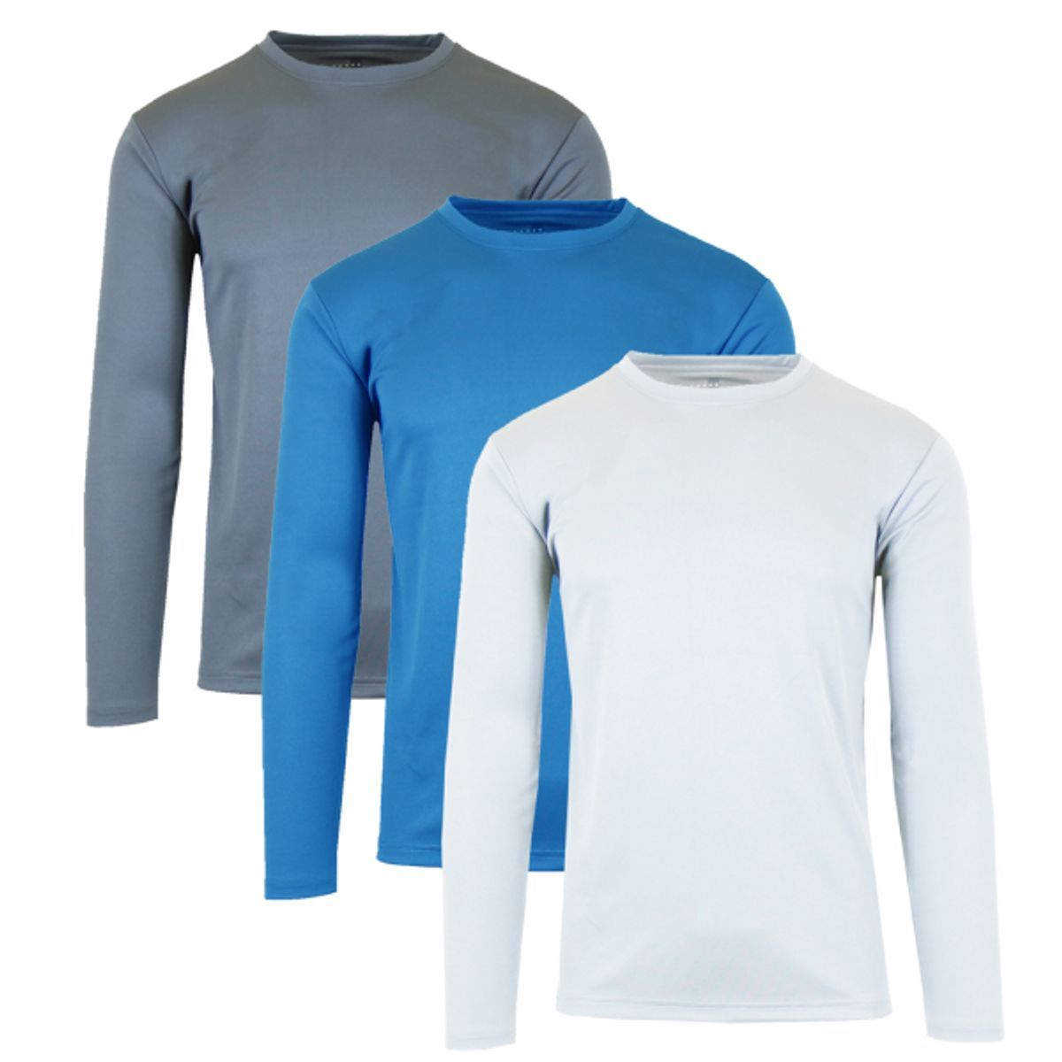 Men's Moisture-Wicking Long Sleeve Performance Tee (1- or 3-Pack) - Charcoal & Medium Blue & White - Large
