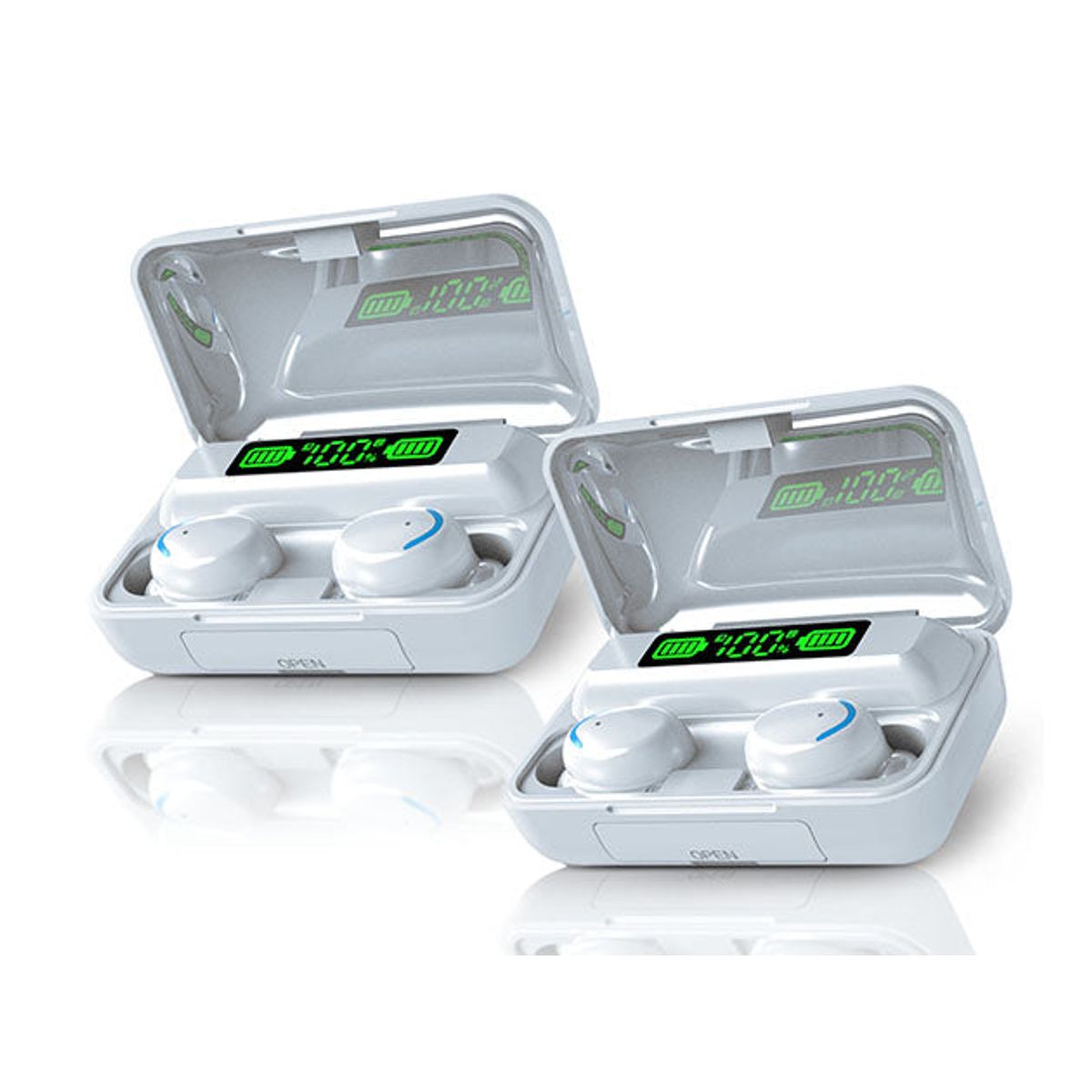 Flux 7 TWS Earbuds with Wireless Power Bank Charging Case (1 or 2-Pack) - White - 2 Pack