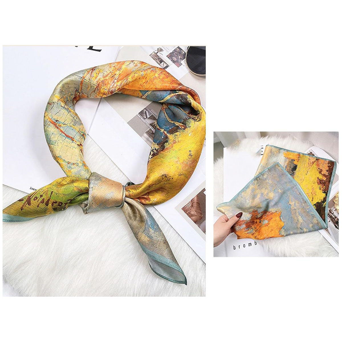 100% Real Silk Square Scarf - Van Gogh Oil Painting