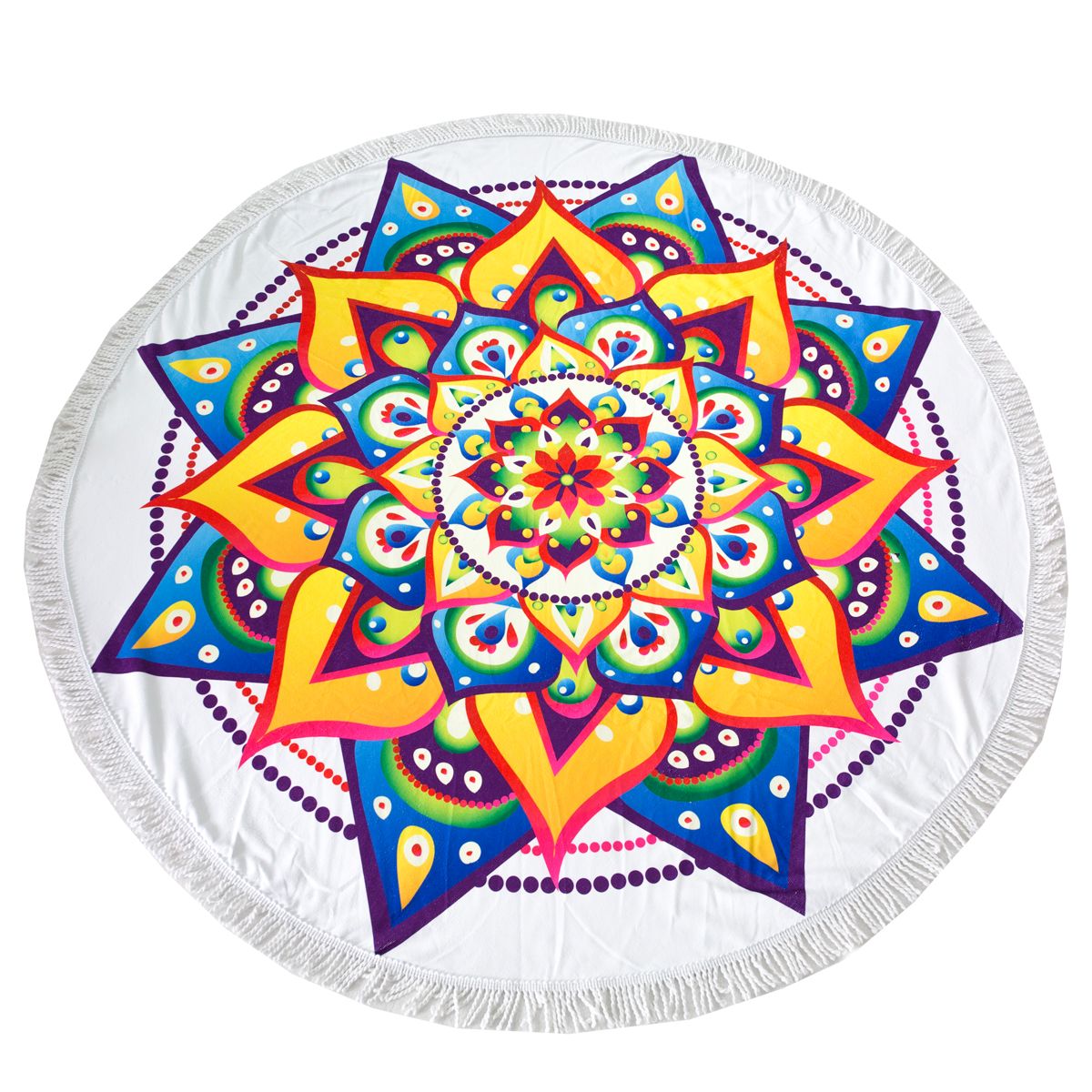 61-Inch Round Vibrant Beach Towel with Fringe (2-Pack) - Bohemian Floral