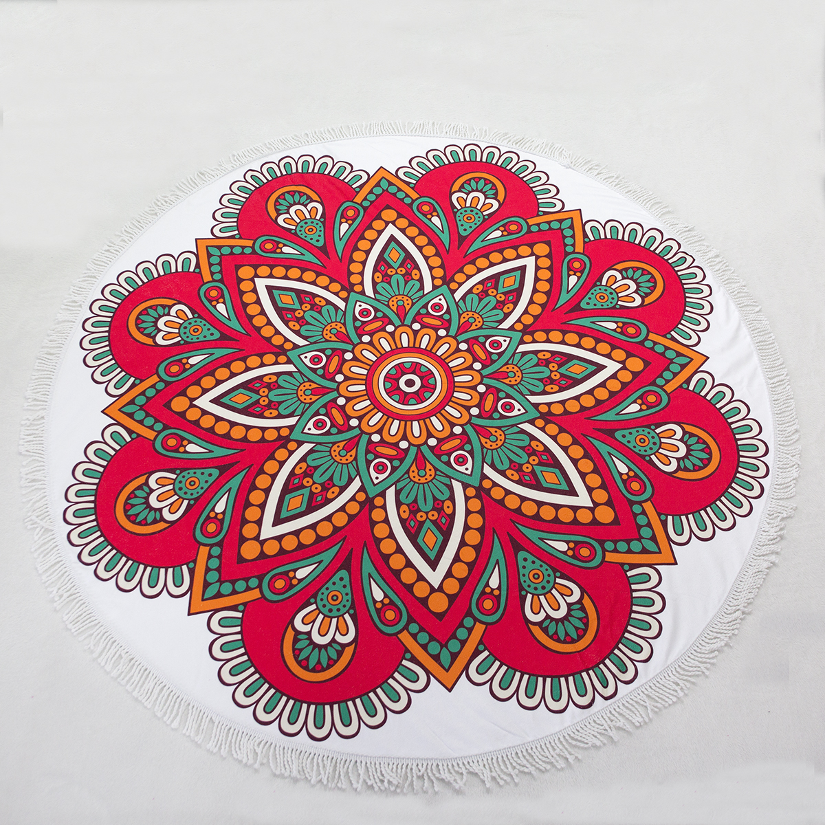 61-Inch Round Vibrant Beach Towel with Fringe (2-Pack) - Red Mandala