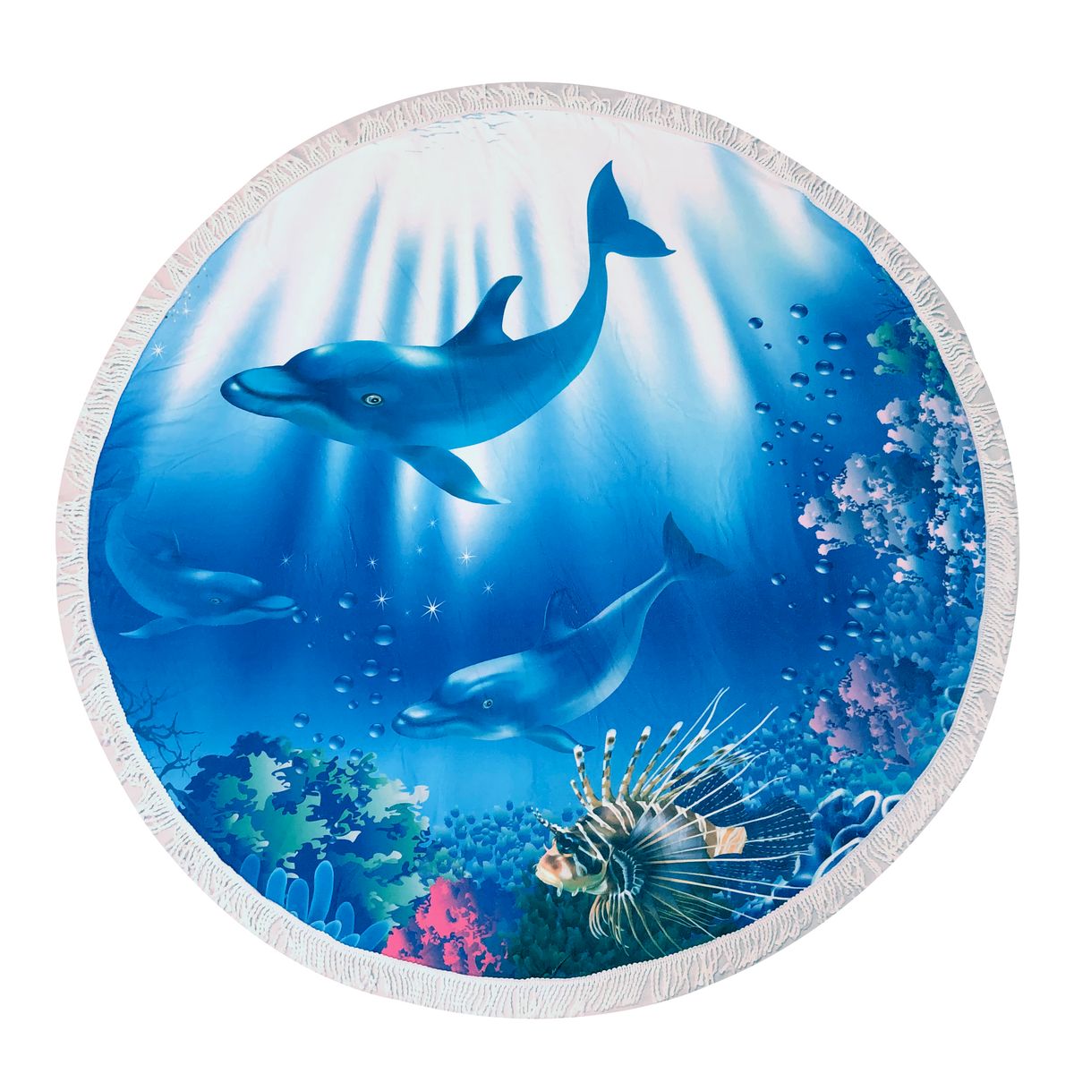 61-Inch Round Vibrant Beach Towel with Fringe (2-Pack) - Underwater Scene