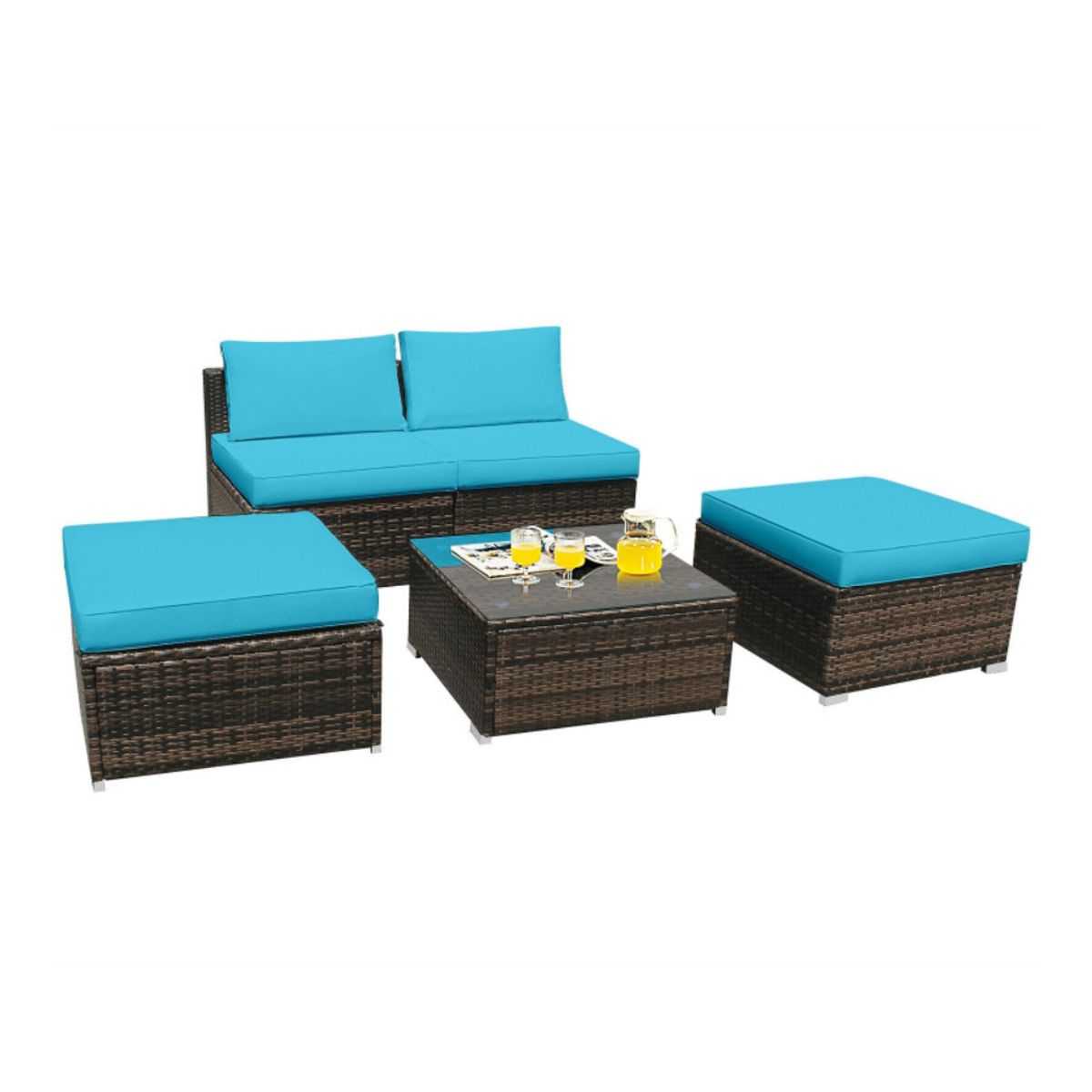 4-Piece Rattan Wicker Furniture Set - Turquoise