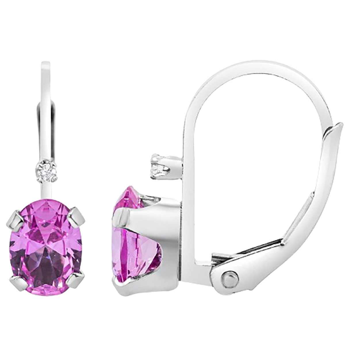 3/4CT Gemstone & Diamond Leverback Drop Earrings in 14K White Gold Filled - 3/4 Carat Pink Topaz & Diamond Earrings