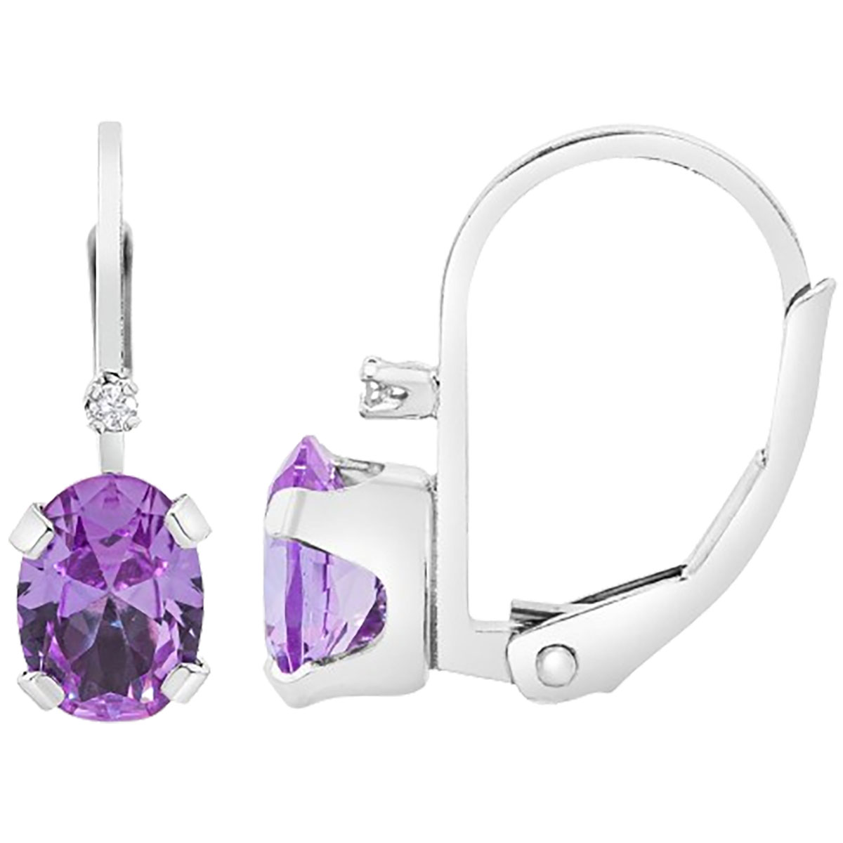 3/4CT Gemstone & Diamond Leverback Drop Earrings in 14K White Gold Filled - 3/4 Carat Amethyst & Diamond Earrings