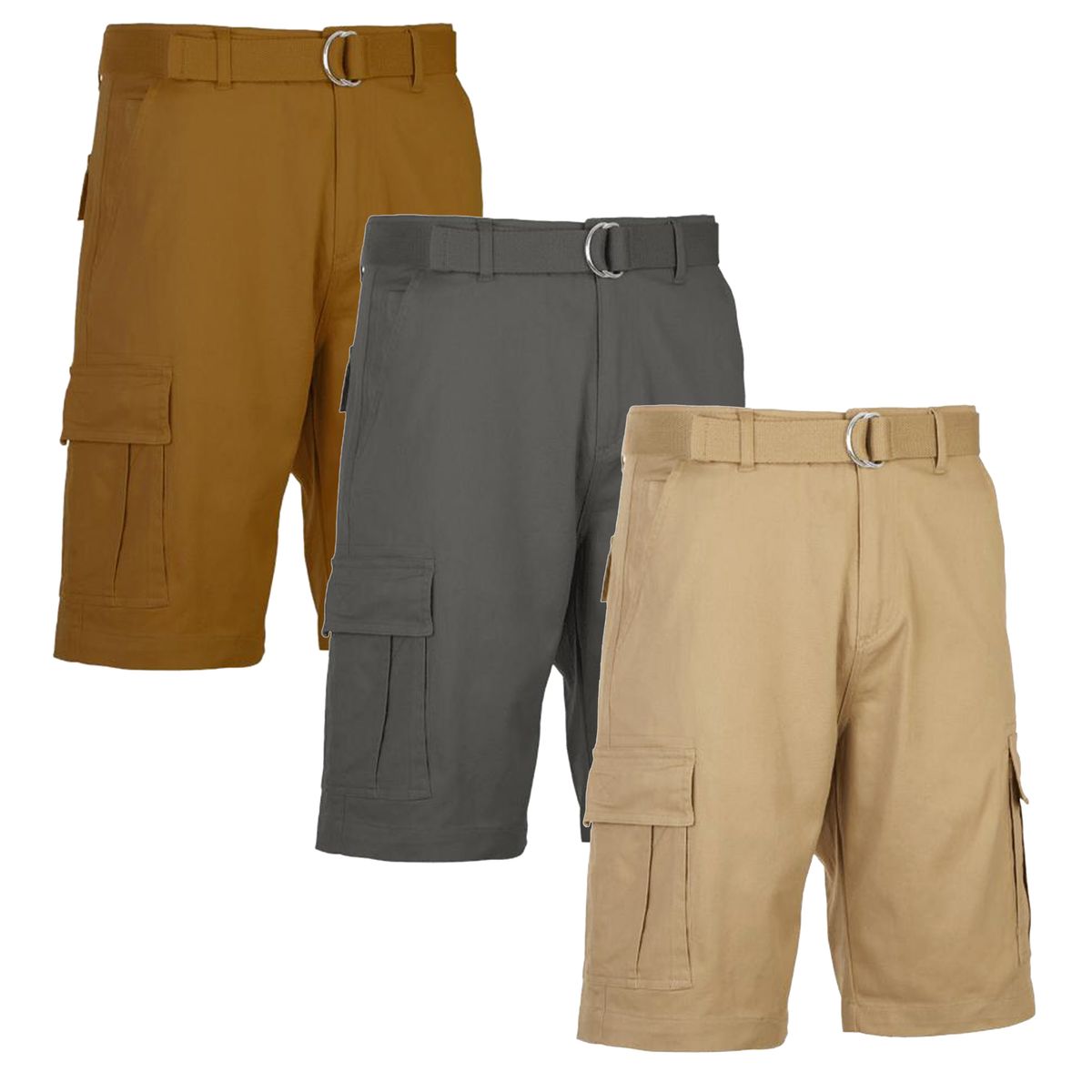 Men's Cotton Flex Stretch Cargo Shorts with Belt (3-Pack) - MCGS-330 / TB-KK-GY / 40