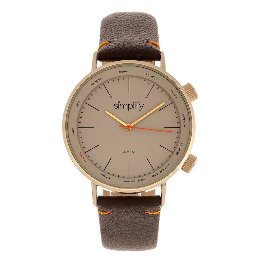 Simplify® The 3300 Leather-Band Watch - Dark Brown / Gold