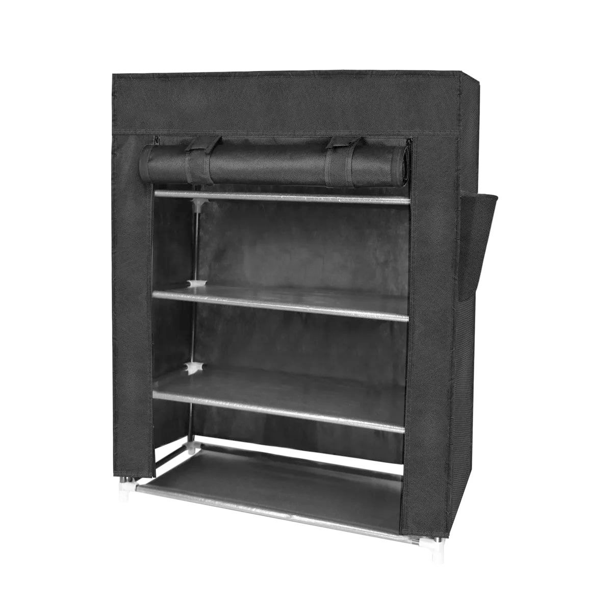 Shoe Rack Organizer with Dustproof Cover - Black