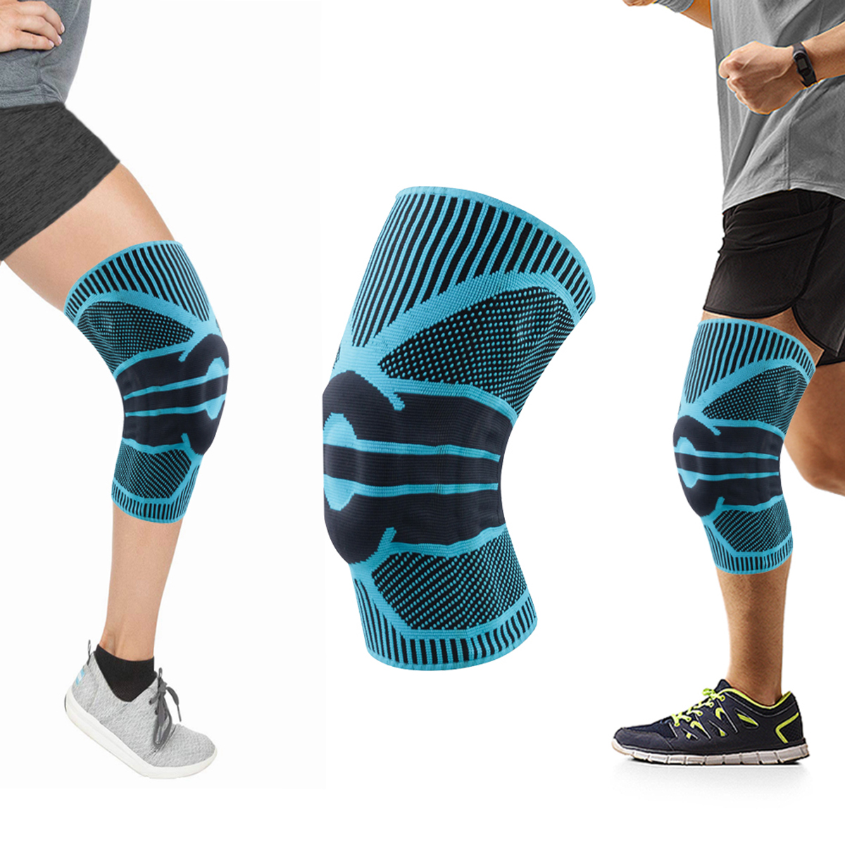 Knee Compression Support Sleeve with Gel Pad (Medium) - Light Blue / Medium