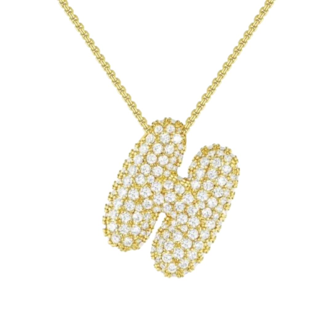 Triple AAA Cubic Zirconia Initial Necklace with Gold Plating - LETTER H