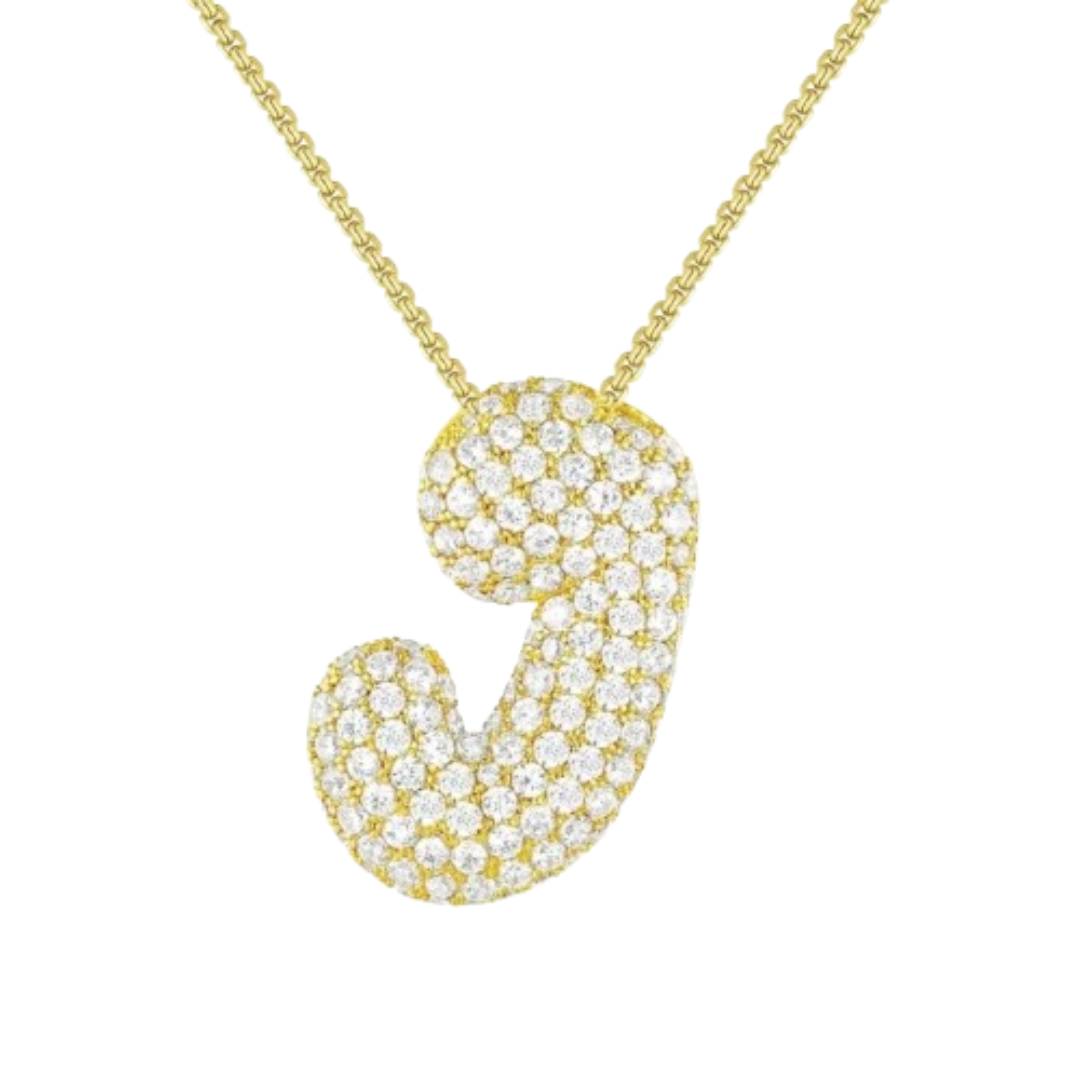 Triple AAA Cubic Zirconia Initial Necklace with Gold Plating - LETTER J